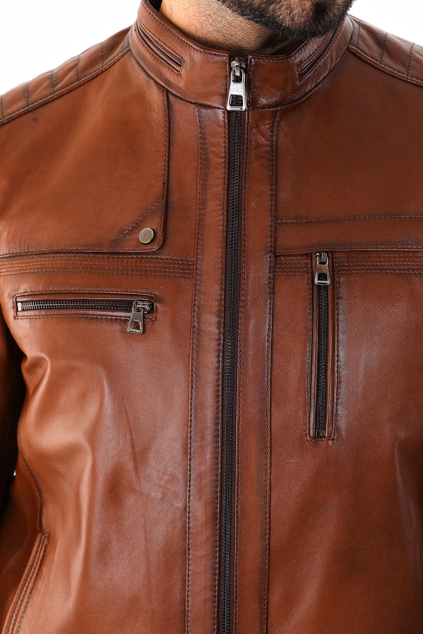 The Rossi Cognac Brown Leather Men Jacket - Image 4