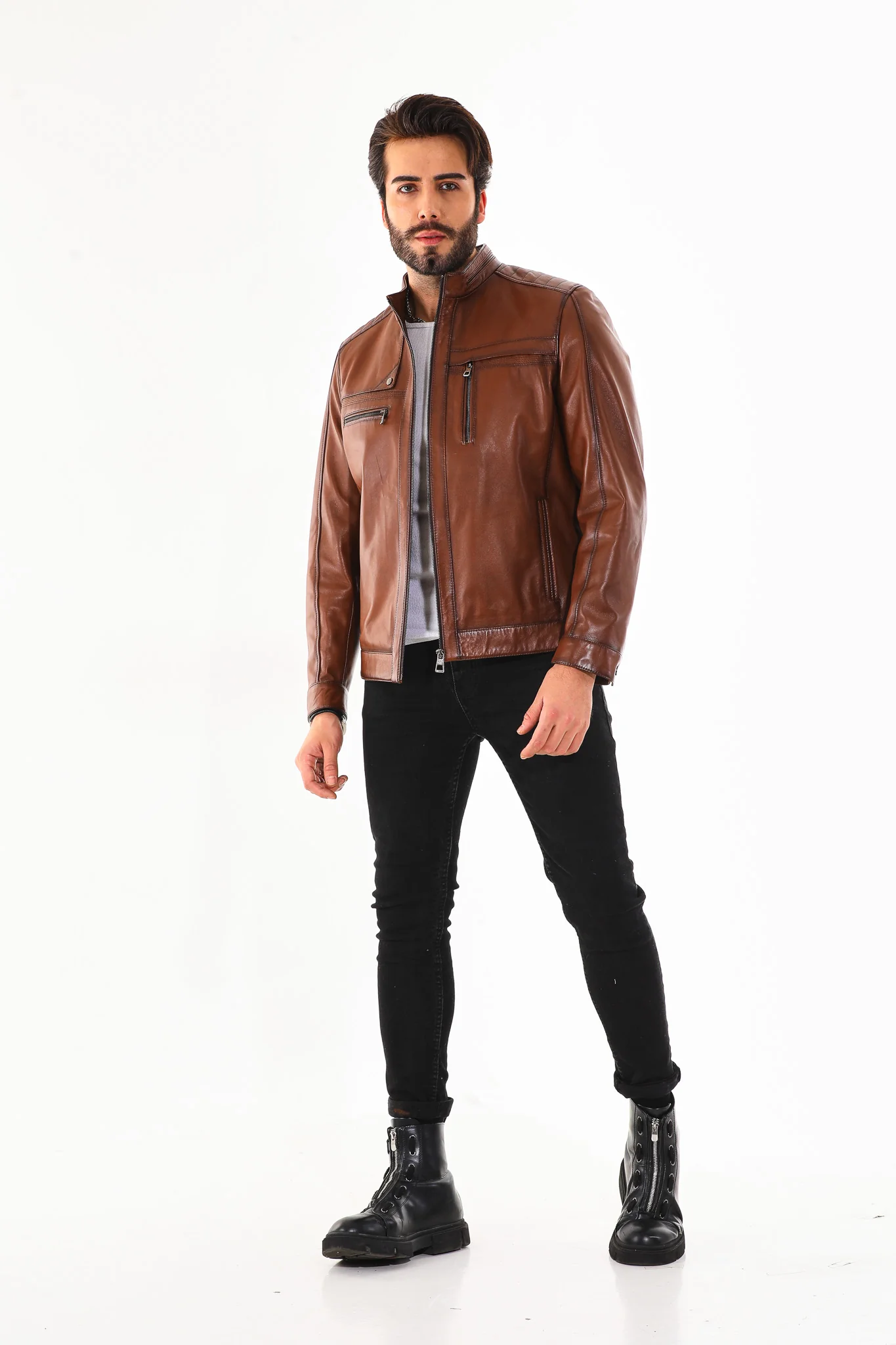 The Rossi Cognac Brown Leather Men Jacket - Image 5