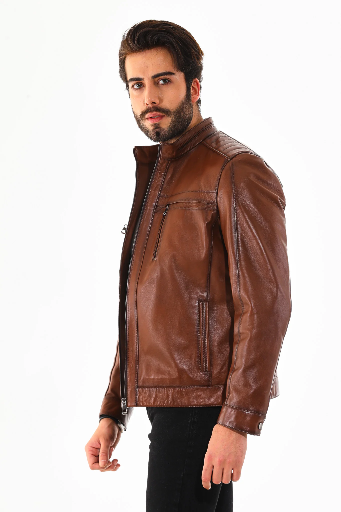 The Rossi Cognac Brown Leather Men Jacket - Image 7