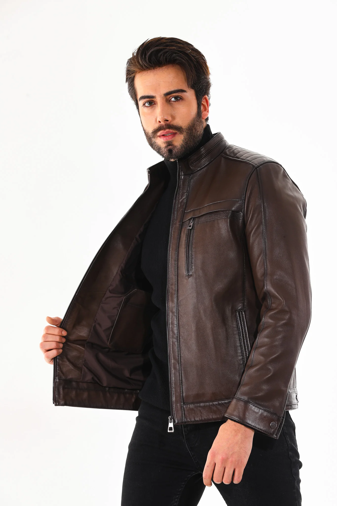 The Rossi Dark Brown Leather Men Jacket - Image 5