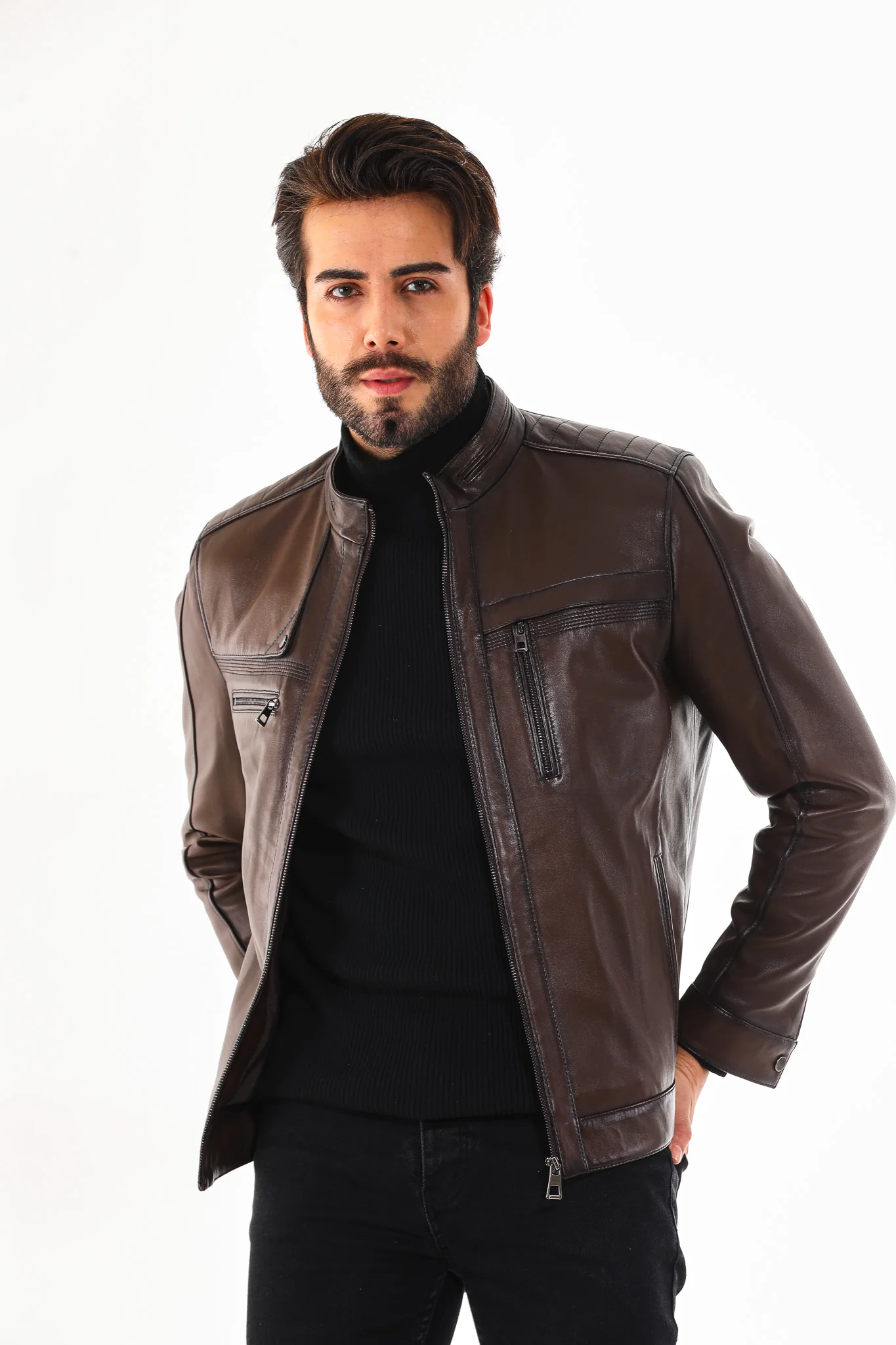 The Rossi Dark Brown Leather Men Jacket - Image 6