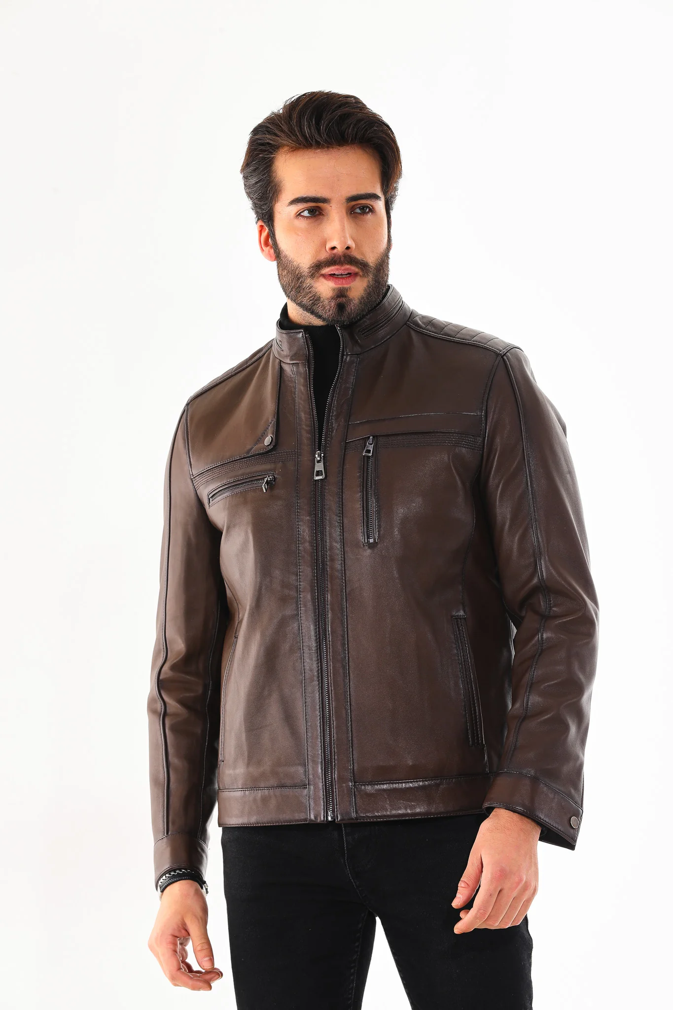 The Rossi Dark Brown Leather Men Jacket - Image 8