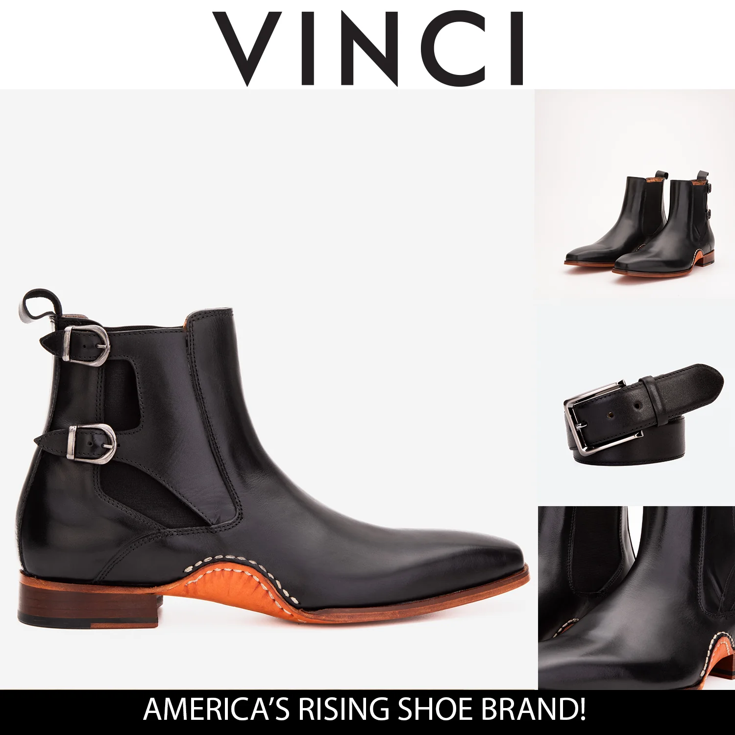 The Royal Hand Craft Black Leather Double-Buckle Chelsea Men Boot - Image 7