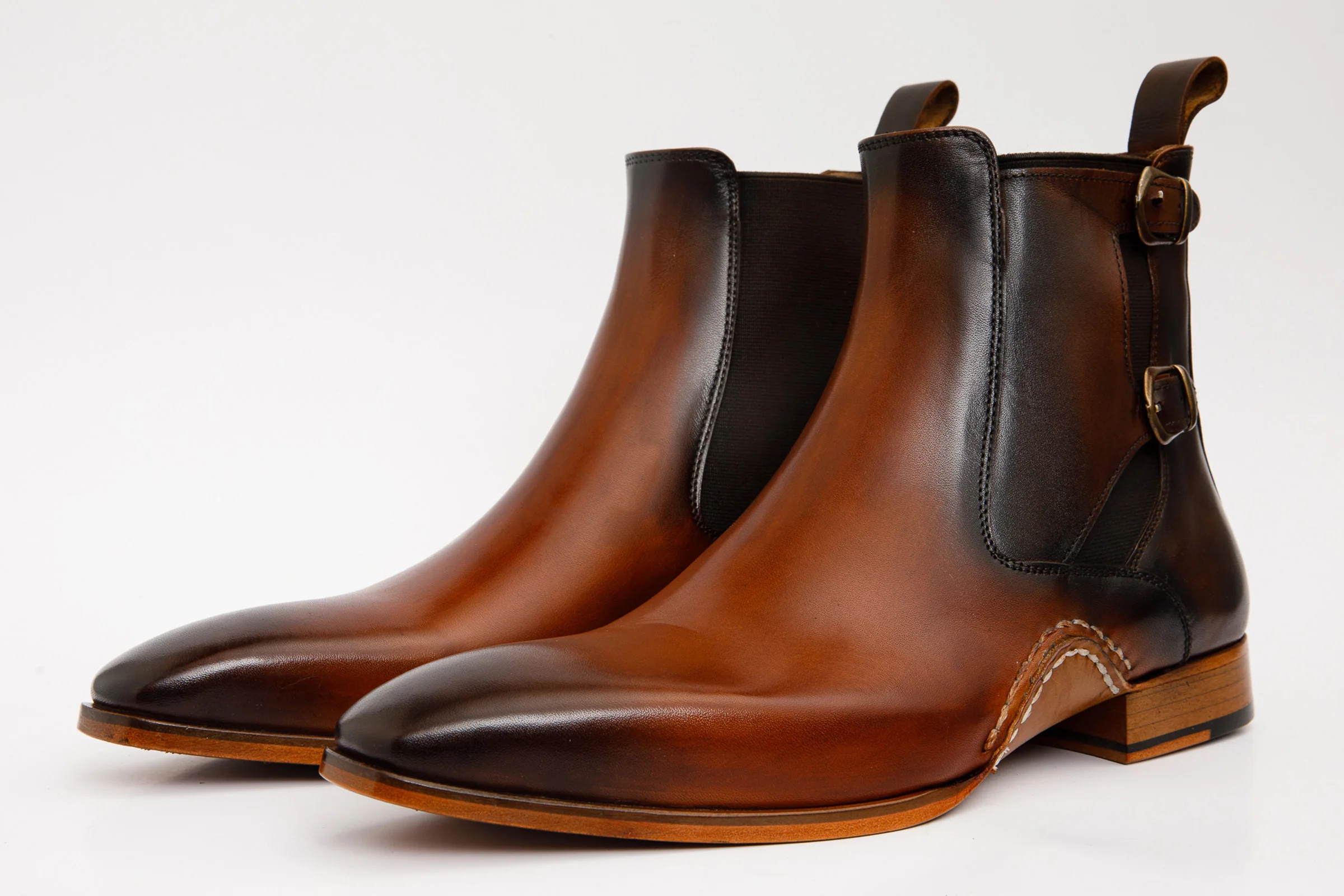 The Royal Hand Craft Tan Leather Double-Buckle Chelsea Men Boot - Image 2