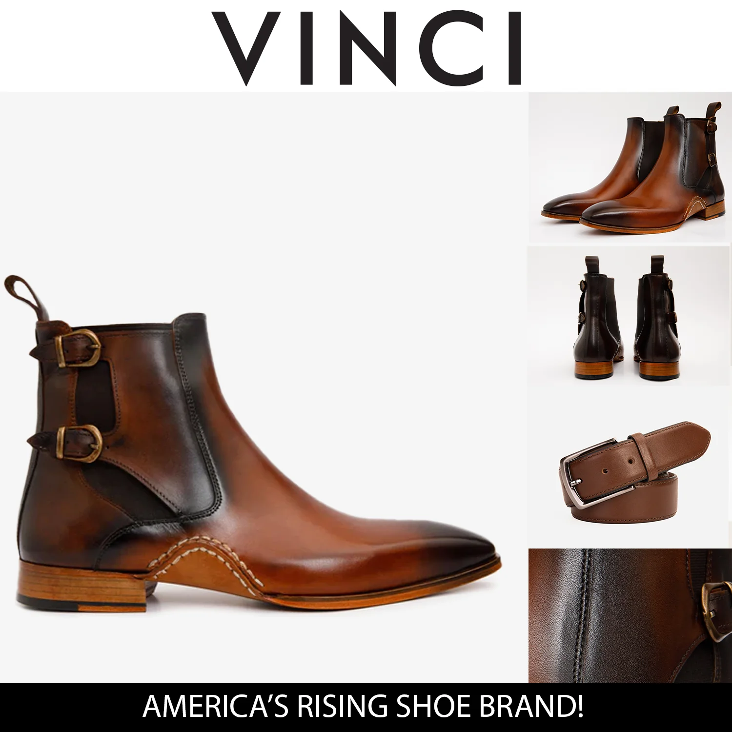 The Royal Hand Craft Tan Leather Double-Buckle Chelsea Men Boot - Image 4