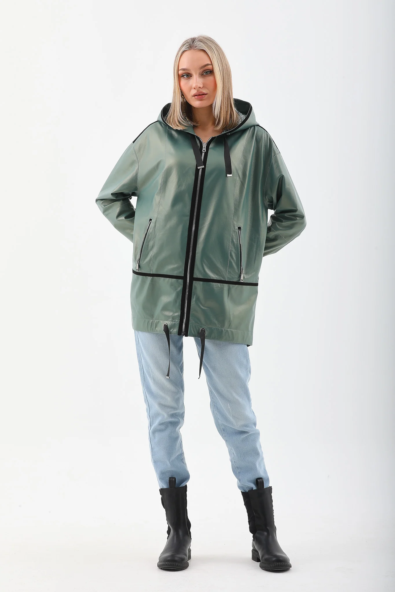 The Sage Olive Green Leather Women Jacket - Image 10