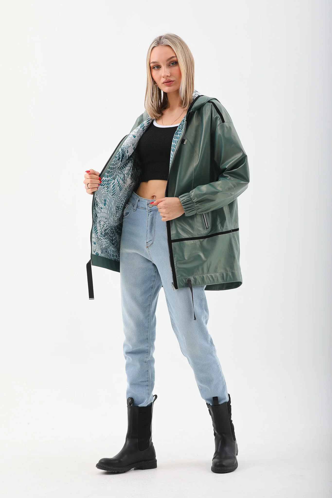 The Sage Olive Green Leather Women Jacket - Image 2
