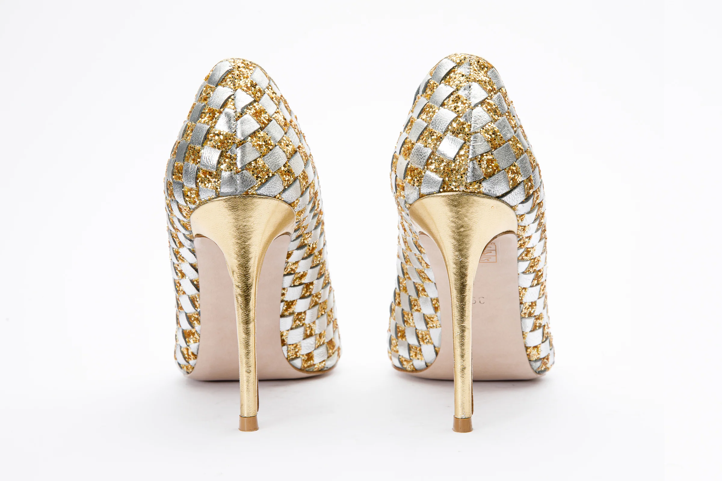 The Saks Tory Gold & Silver Handwoven Leather Pump Women Shoe - Image 3