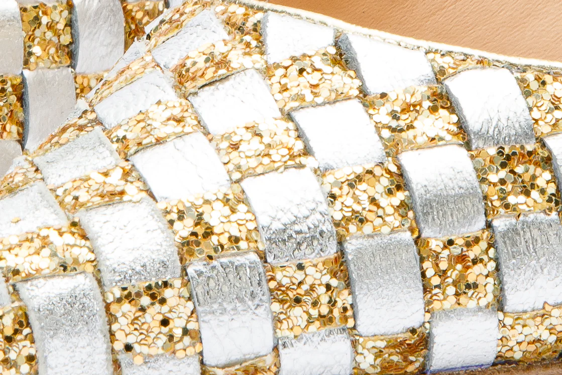 The Saks Tory Gold & Silver Handwoven Leather Pump Women Shoe - Image 4