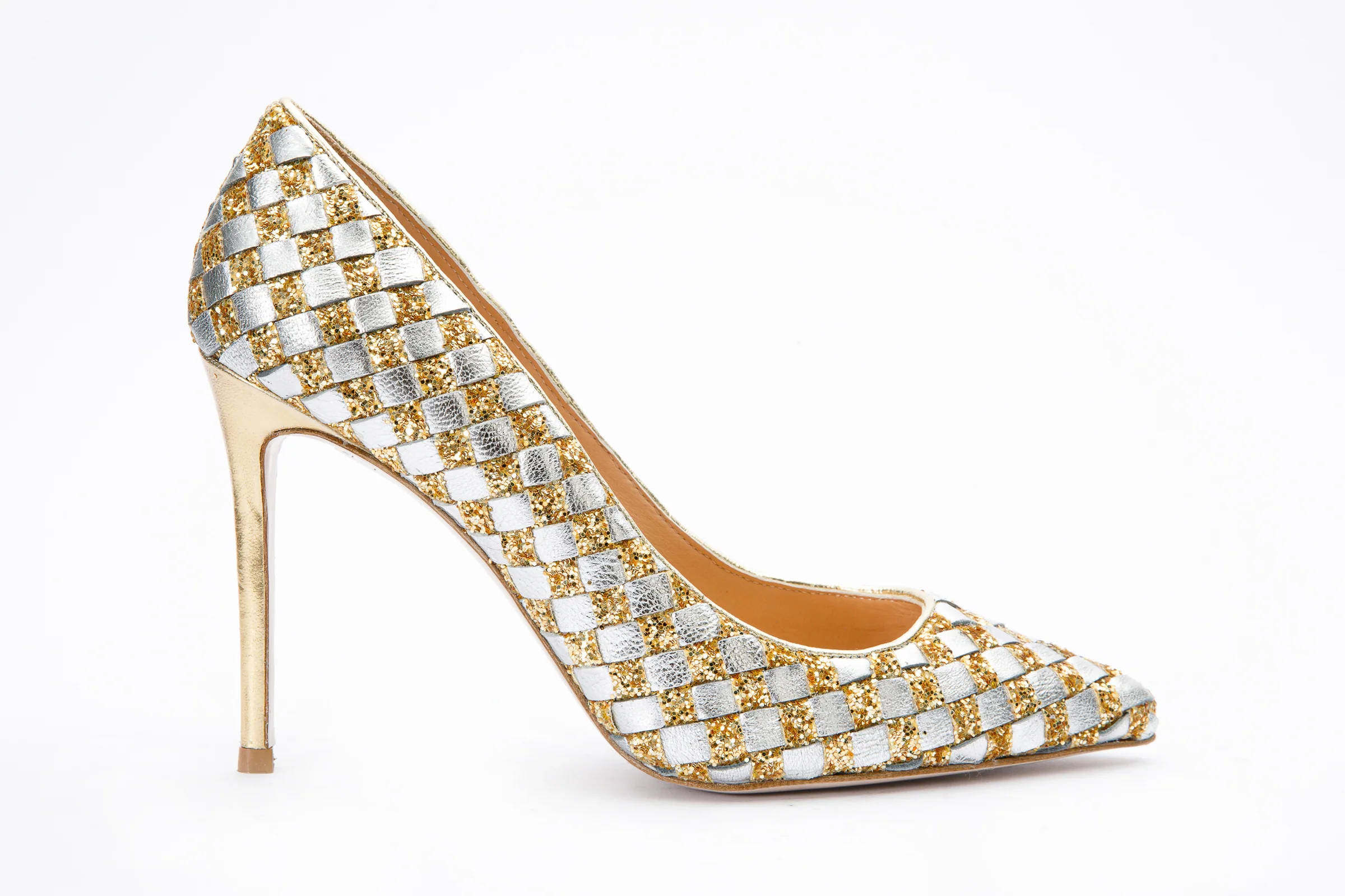 The Saks Tory Gold & Silver Handwoven Leather Pump Women Shoe - Image 5