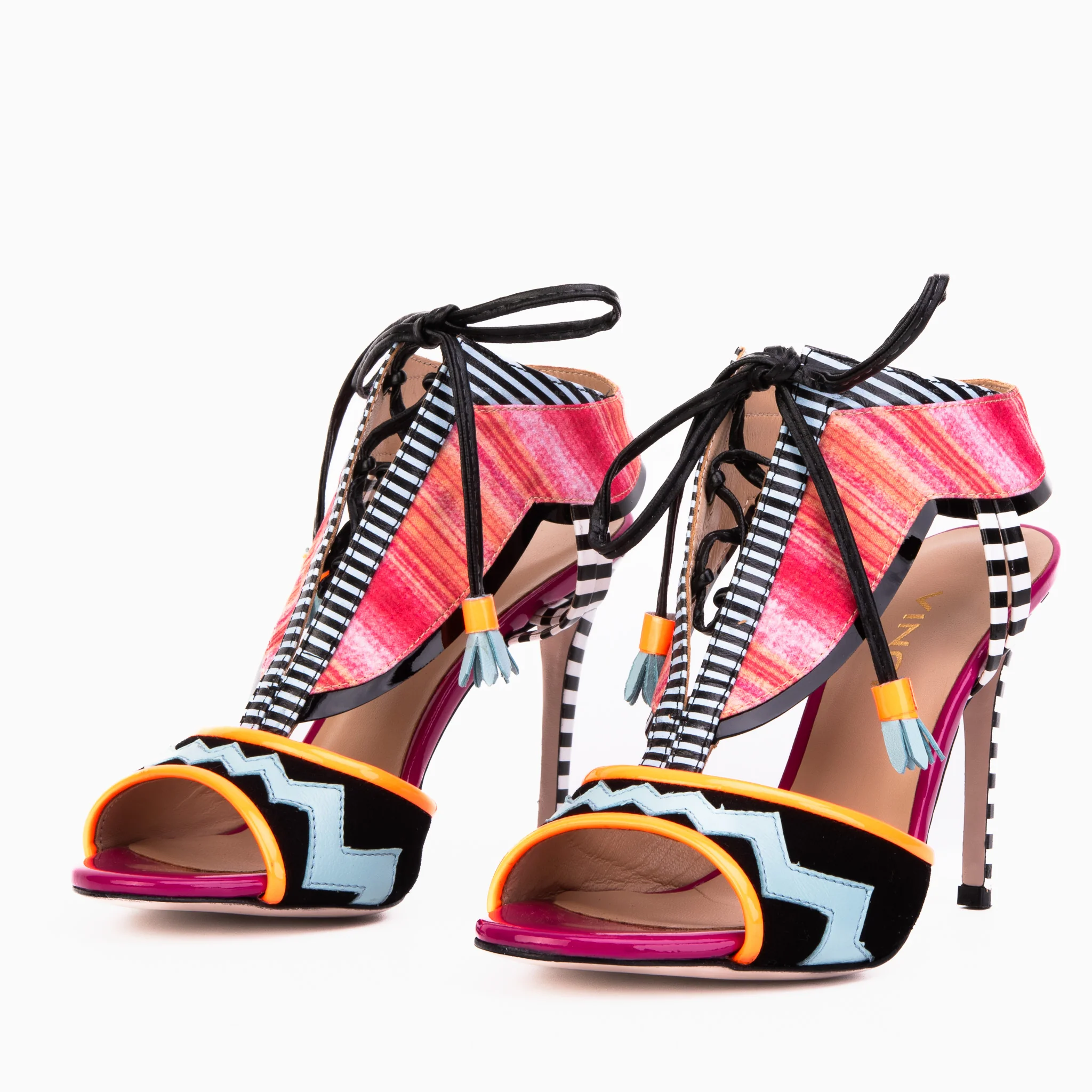 The Santa Amaro Multicolor T-Strap Lace-Up Leather Women Sandal - Image 3