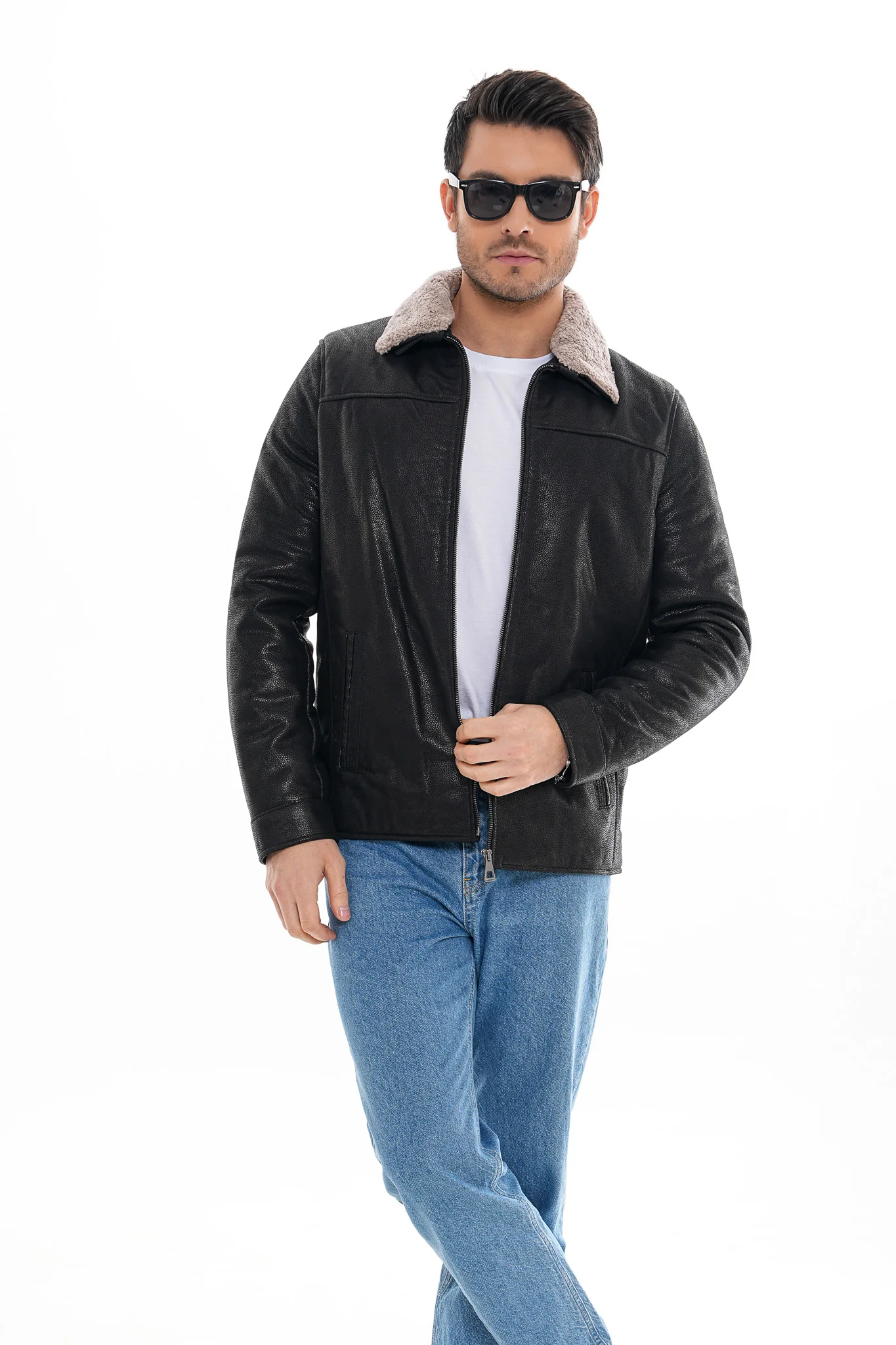 The Sarnico Black Shearling Collar Leather Jacket - Image 5