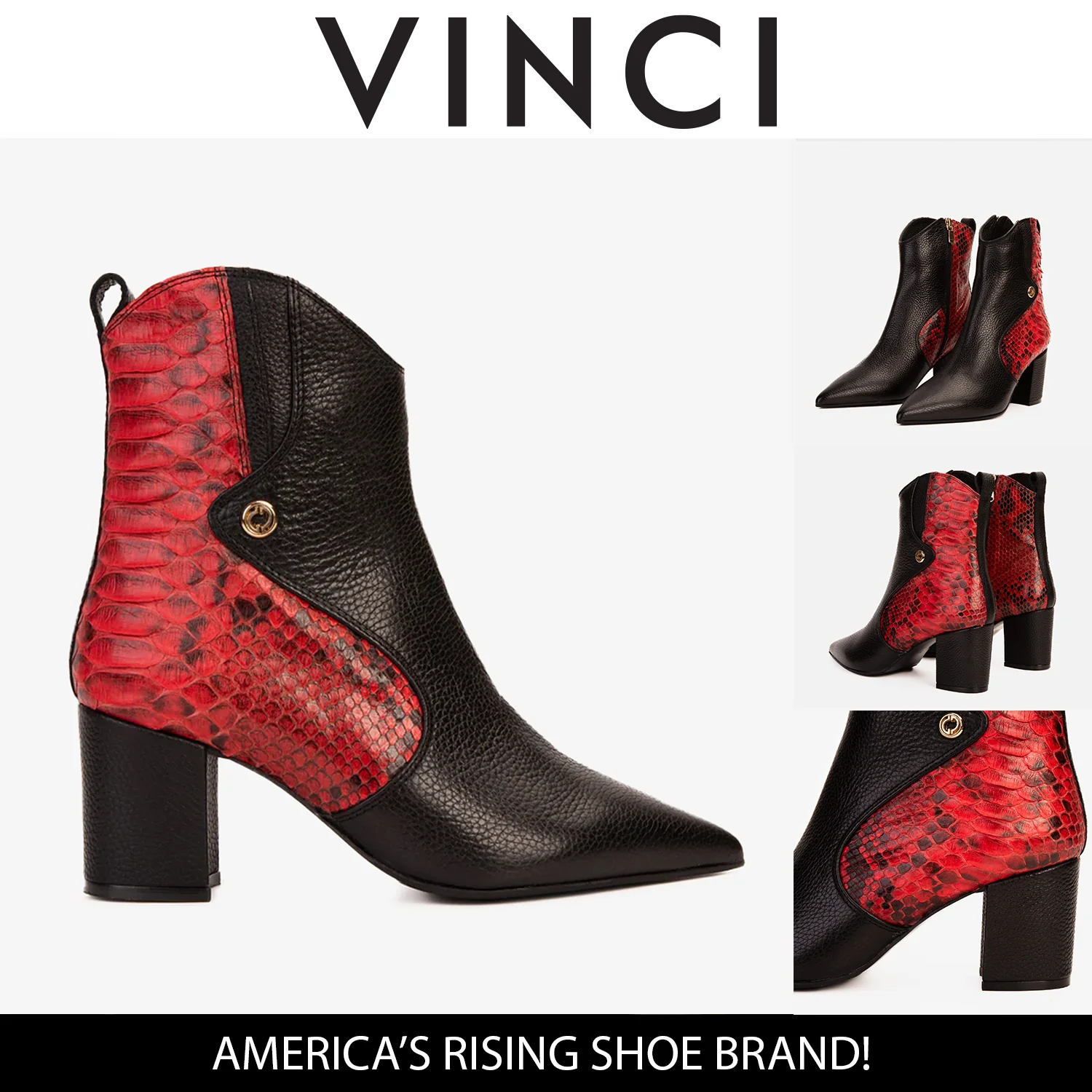The Saturn Red Pythn Leather Block Heel Women Boot - Image 11