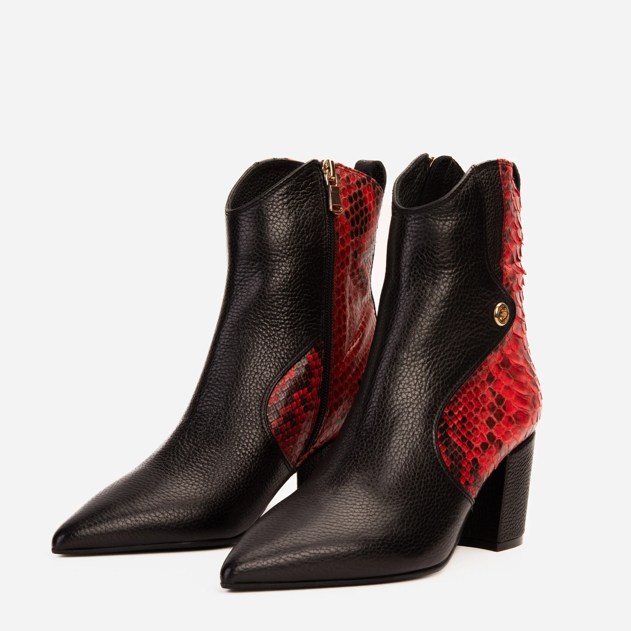 The Saturn Red Pythn Leather Block Heel Women Boot - Image 3