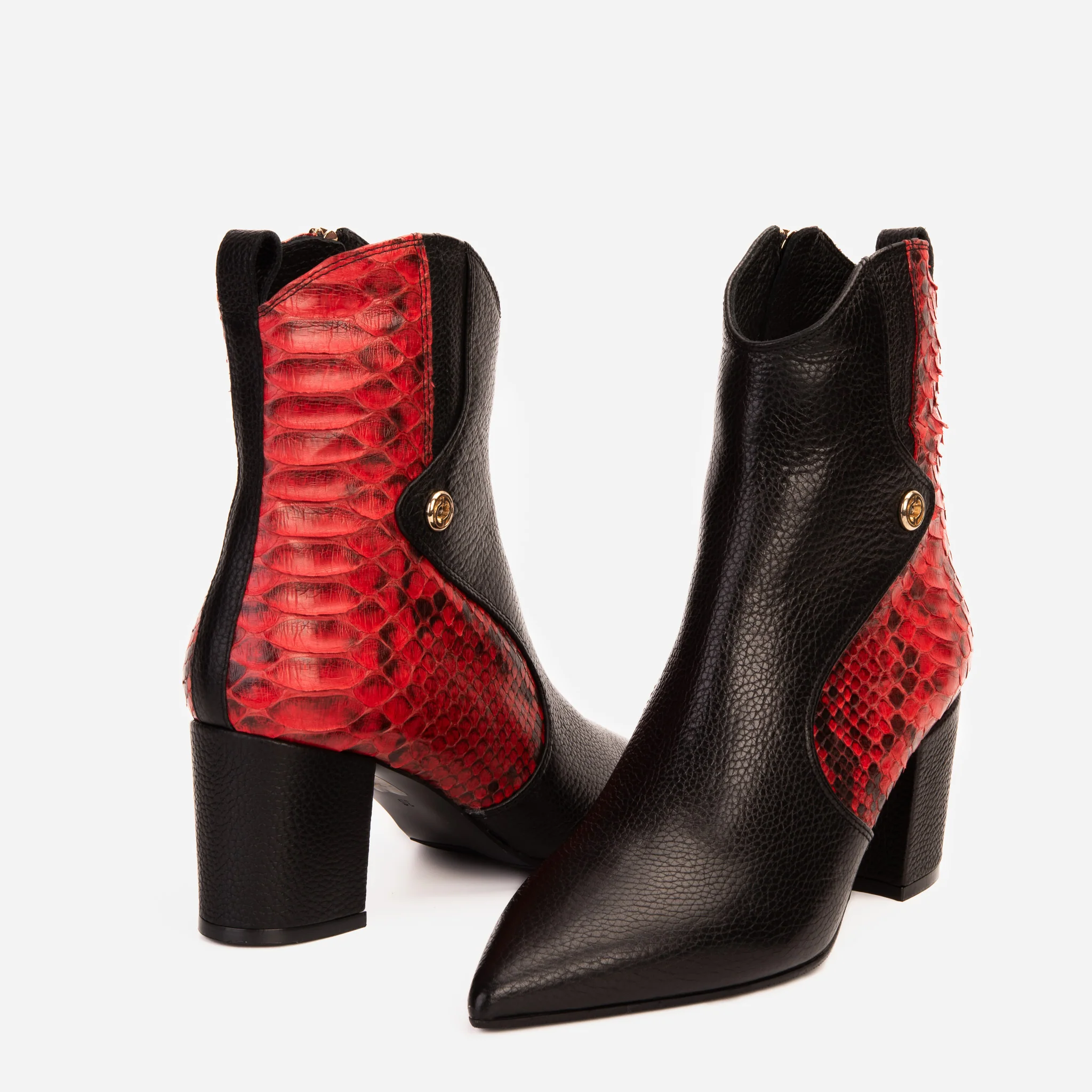 The Saturn Red Pythn Leather Block Heel Women Boot - Image 4