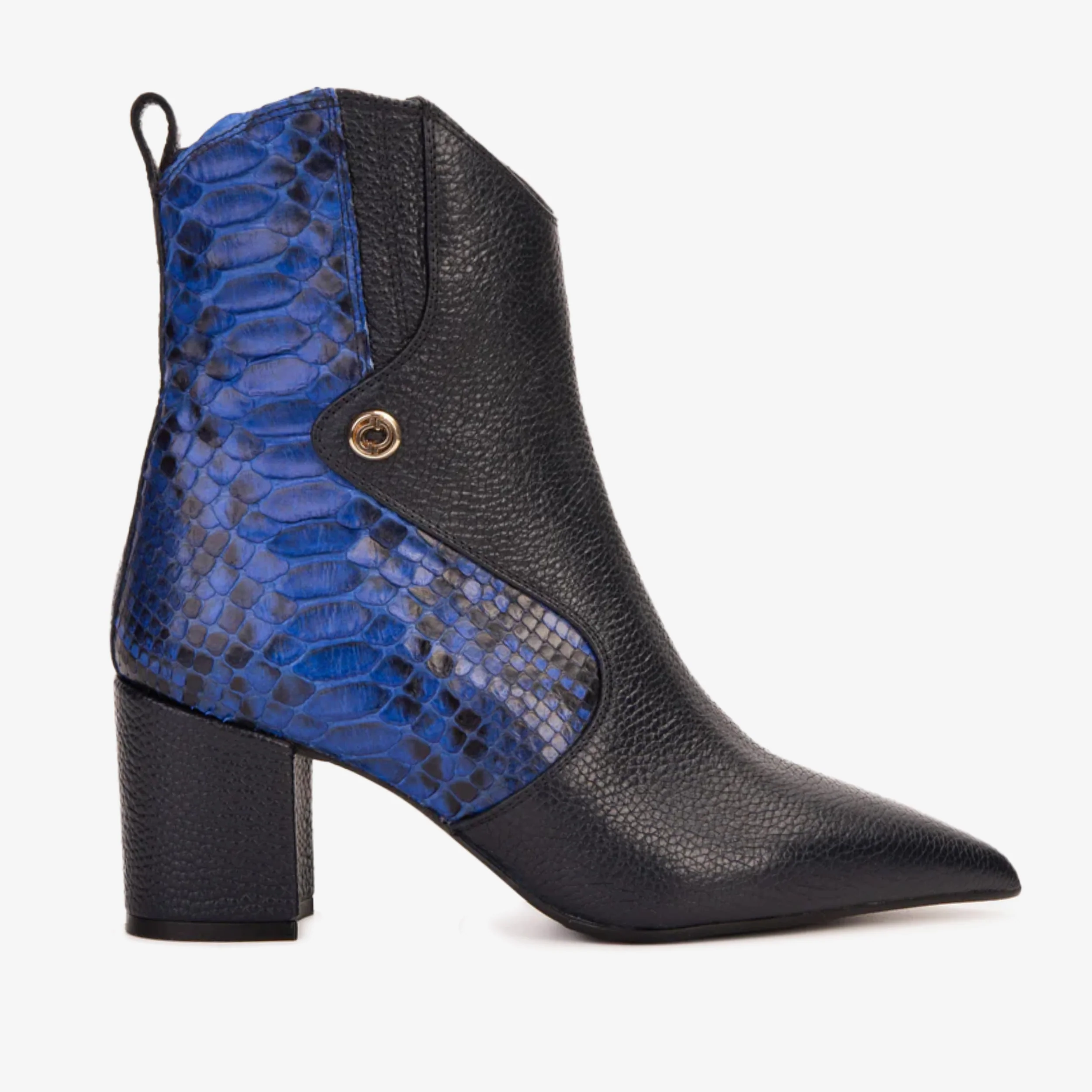 The Saturn Sax Blue Pythn Leather Block Heel  Women Boot - Image 2