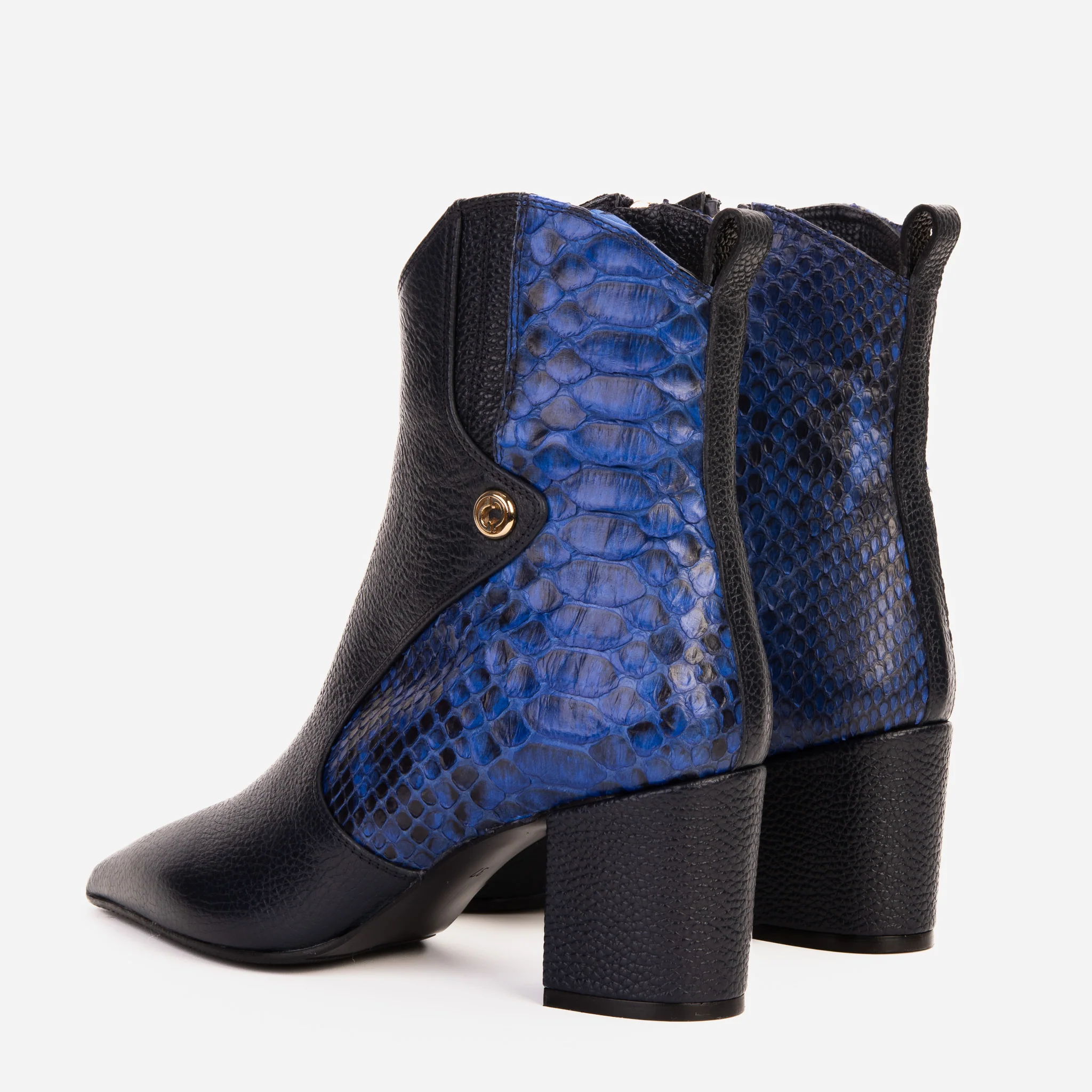 The Saturn Sax Blue Pythn Leather Block Heel  Women Boot - Image 6
