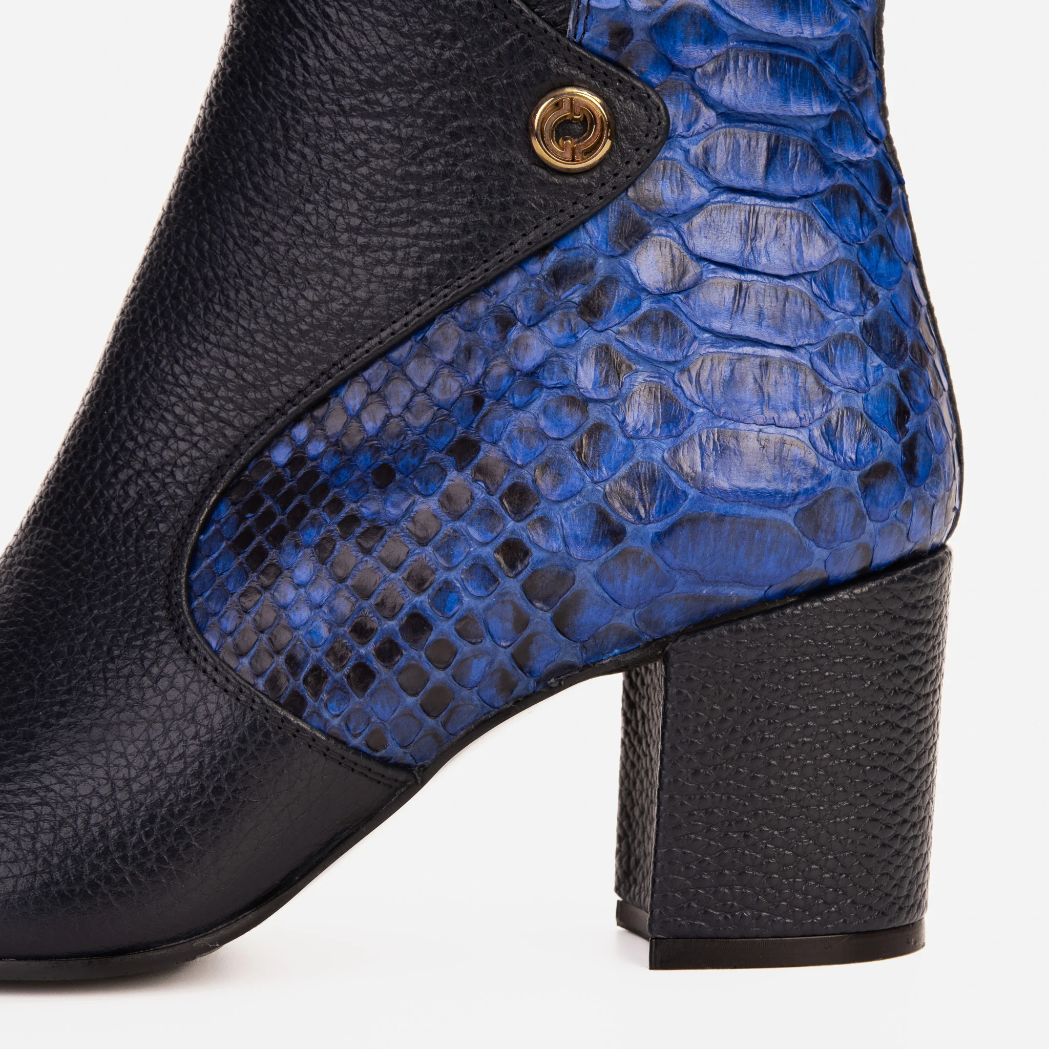 The Saturn Sax Blue Pythn Leather Block Heel  Women Boot - Image 8