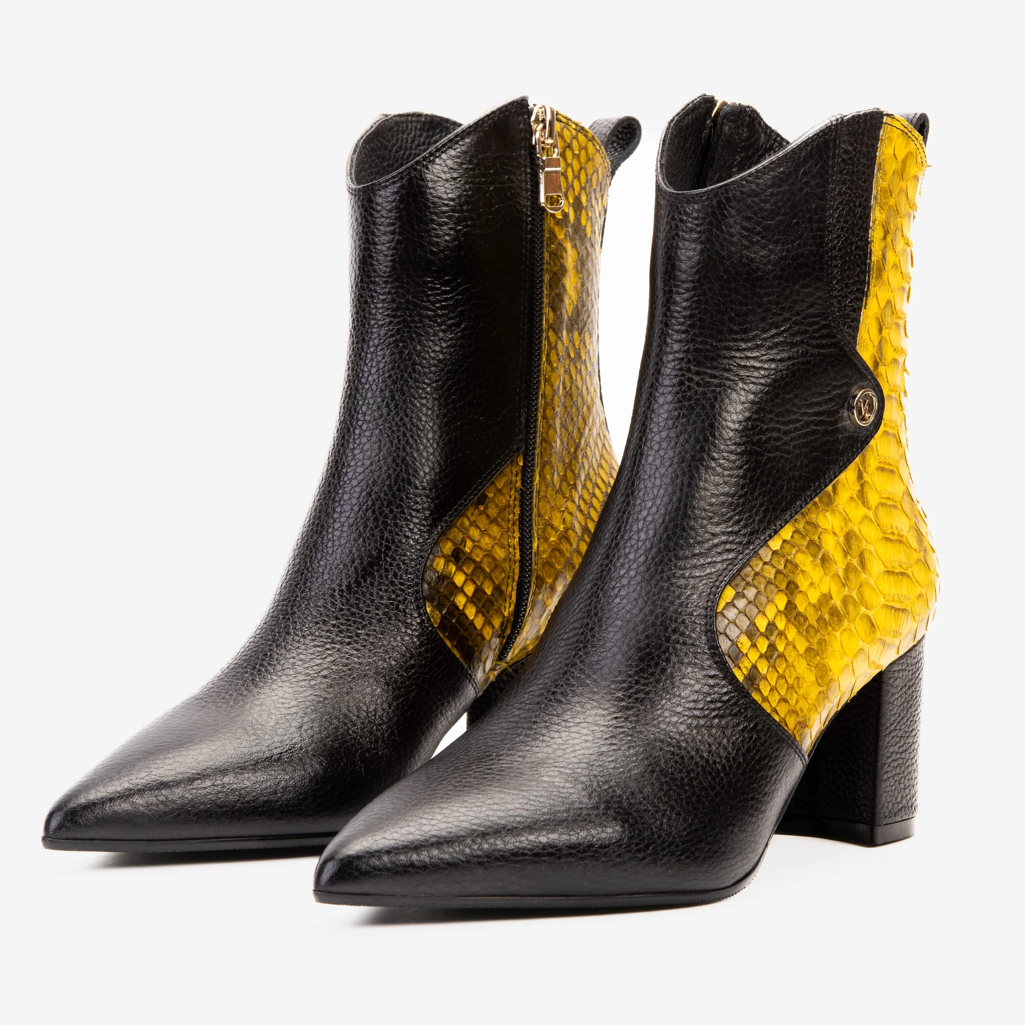 The Saturn Yellow Pythn Leather Block Heel Women Boot - Image 4