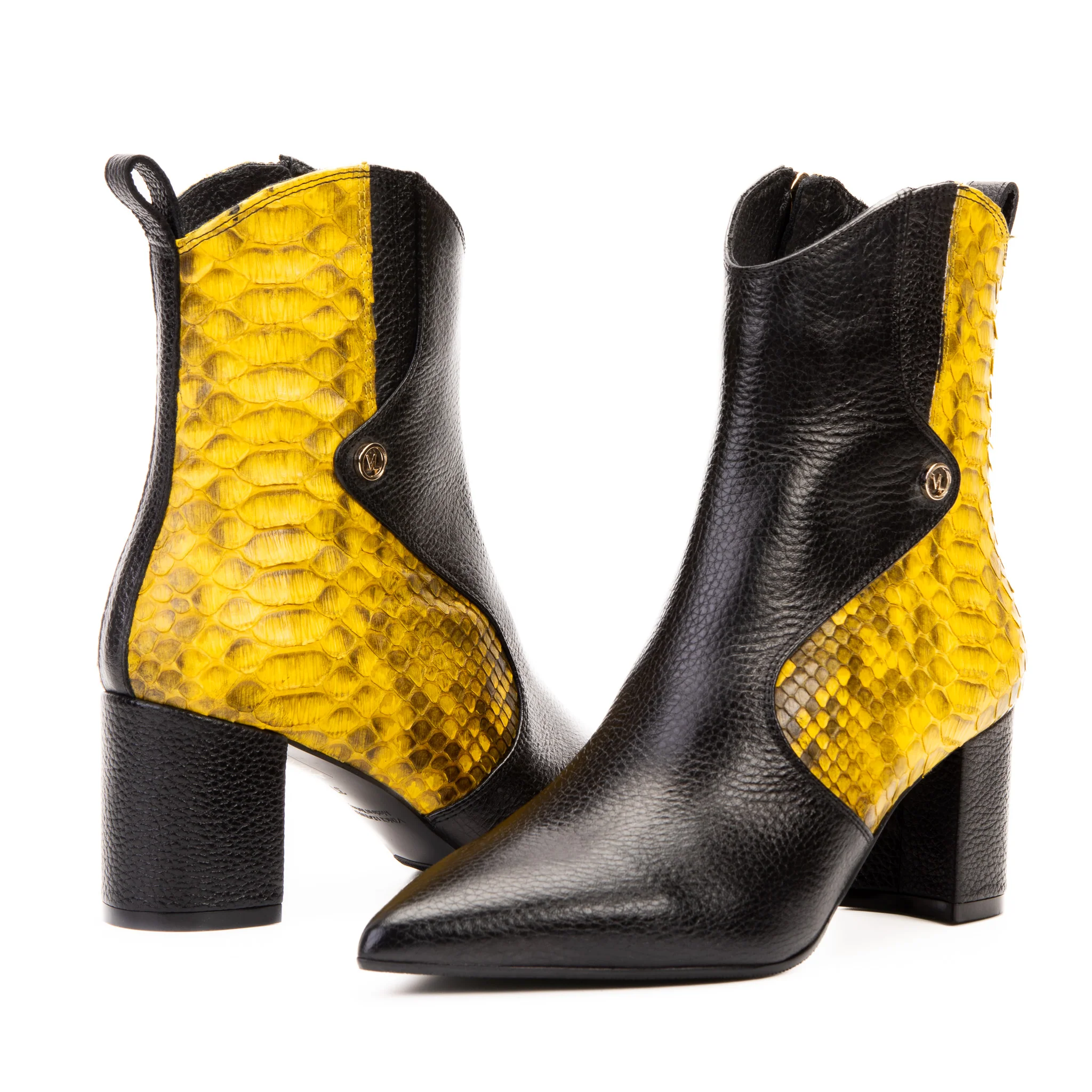 The Saturn Yellow Pythn Leather Block Heel Women Boot - Image 6