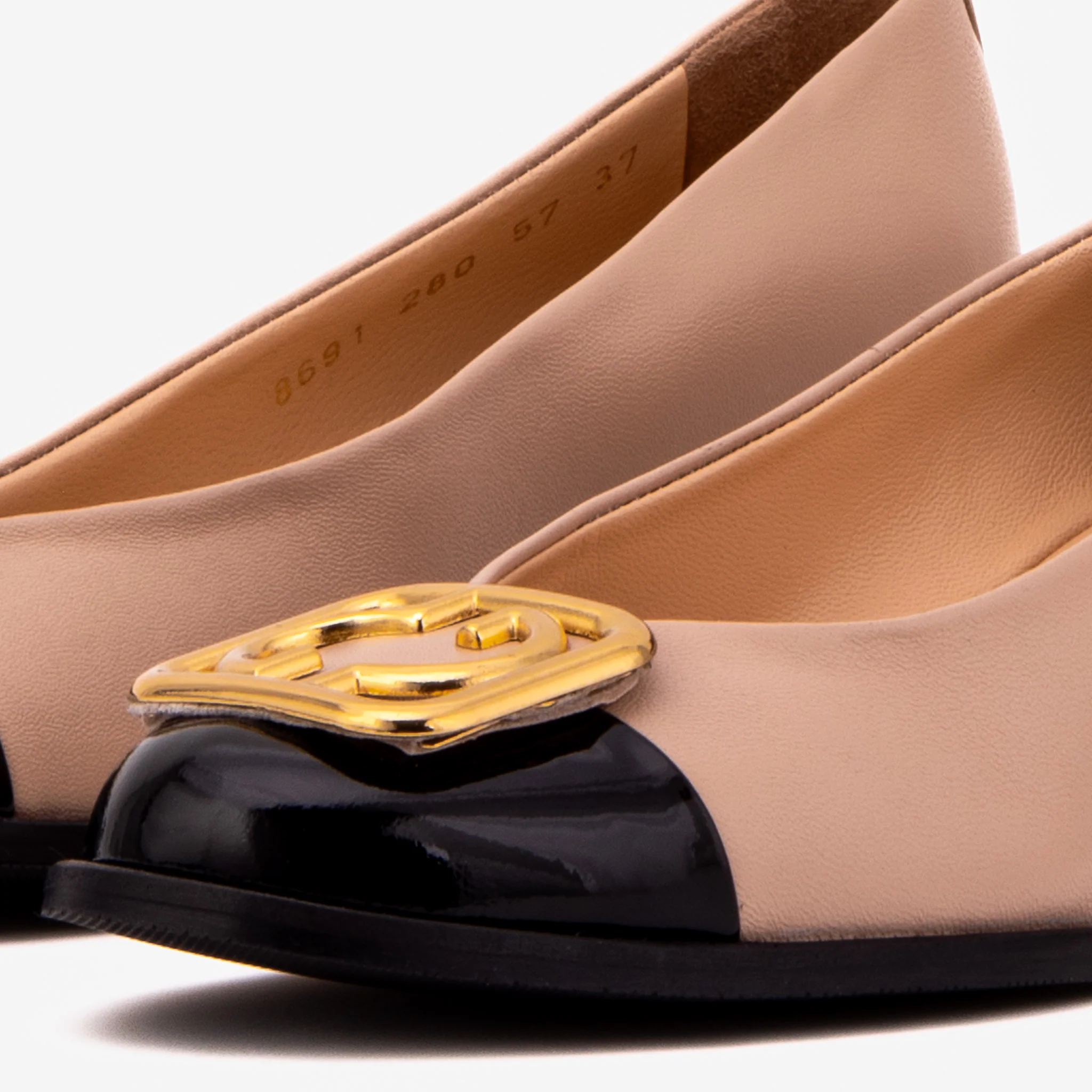 The Selene Beige & Black Leather Wedge Heel Women Shoe - Image 4
