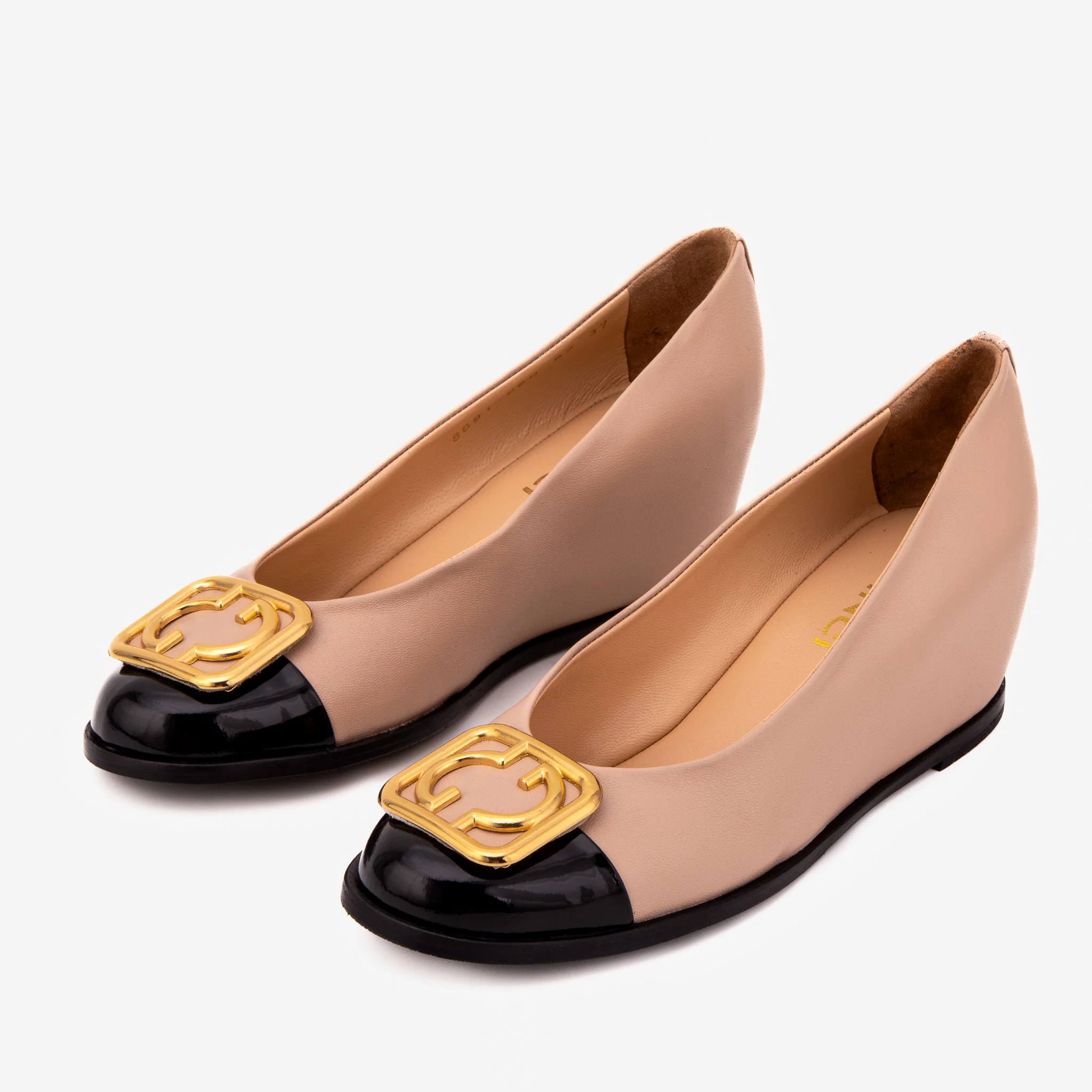 The Selene Beige & Black Leather Wedge Heel Women Shoe - Image 5