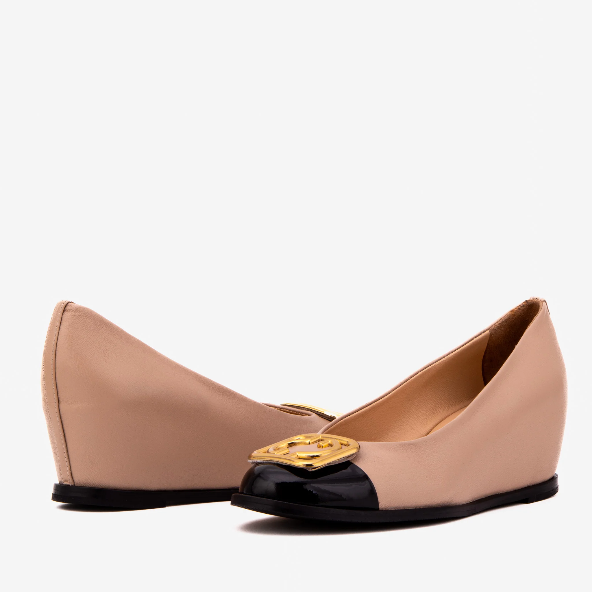 The Selene Beige & Black Leather Wedge Heel Women Shoe - Image 6