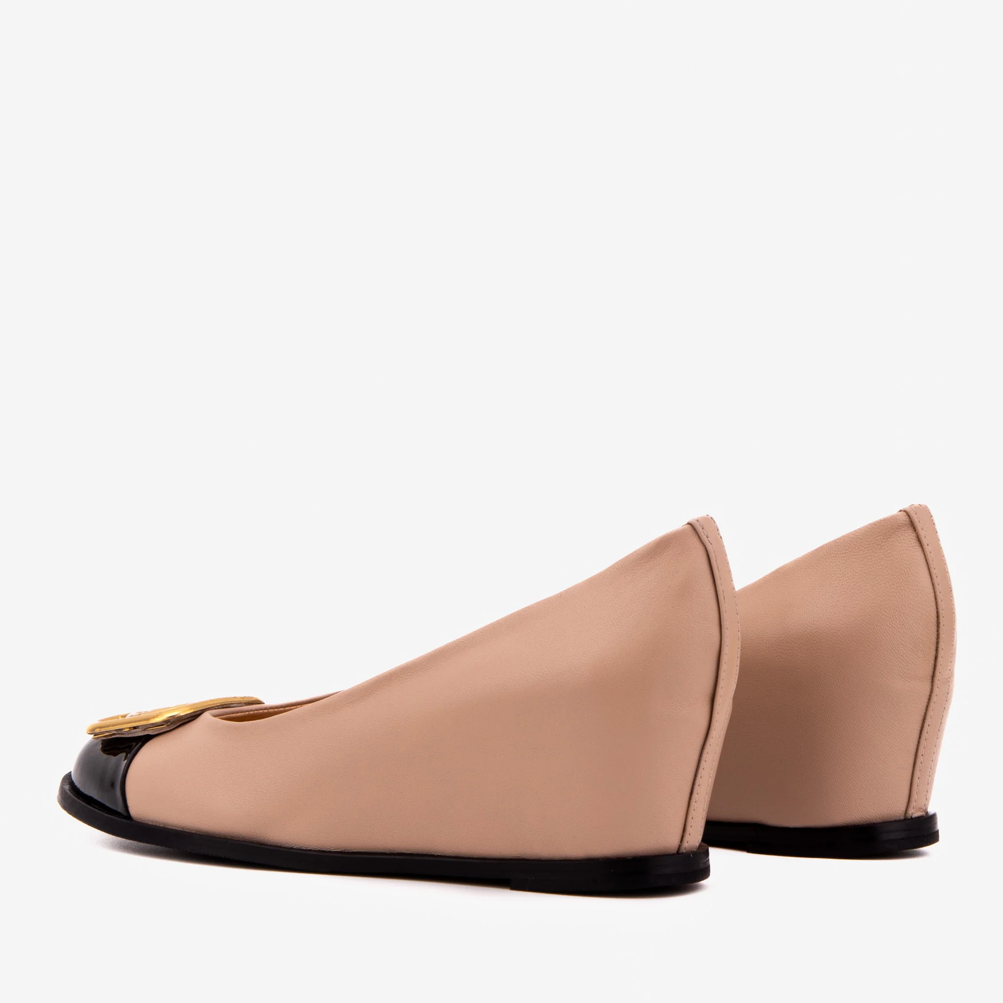 The Selene Beige & Black Leather Wedge Heel Women Shoe - Image 7