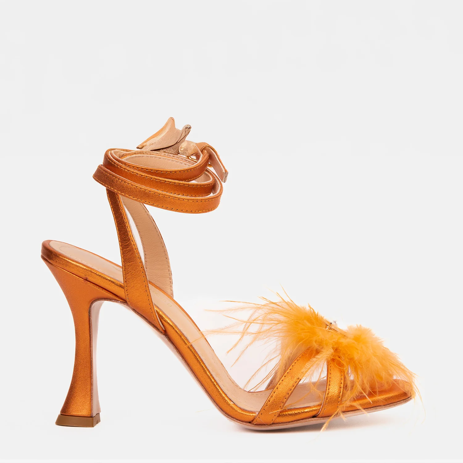 The Siena Orange Leather Ankle Strap Plumed Women Sandal Final Sale! - Image 2