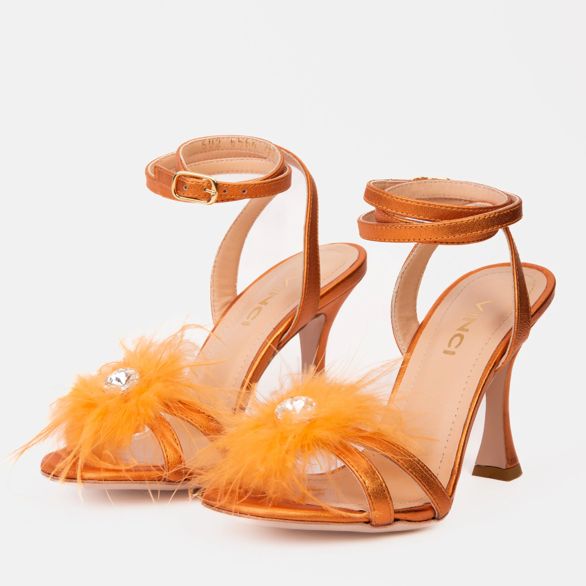 The Siena Orange Leather Ankle Strap Plumed Women Sandal Final Sale! - Image 3