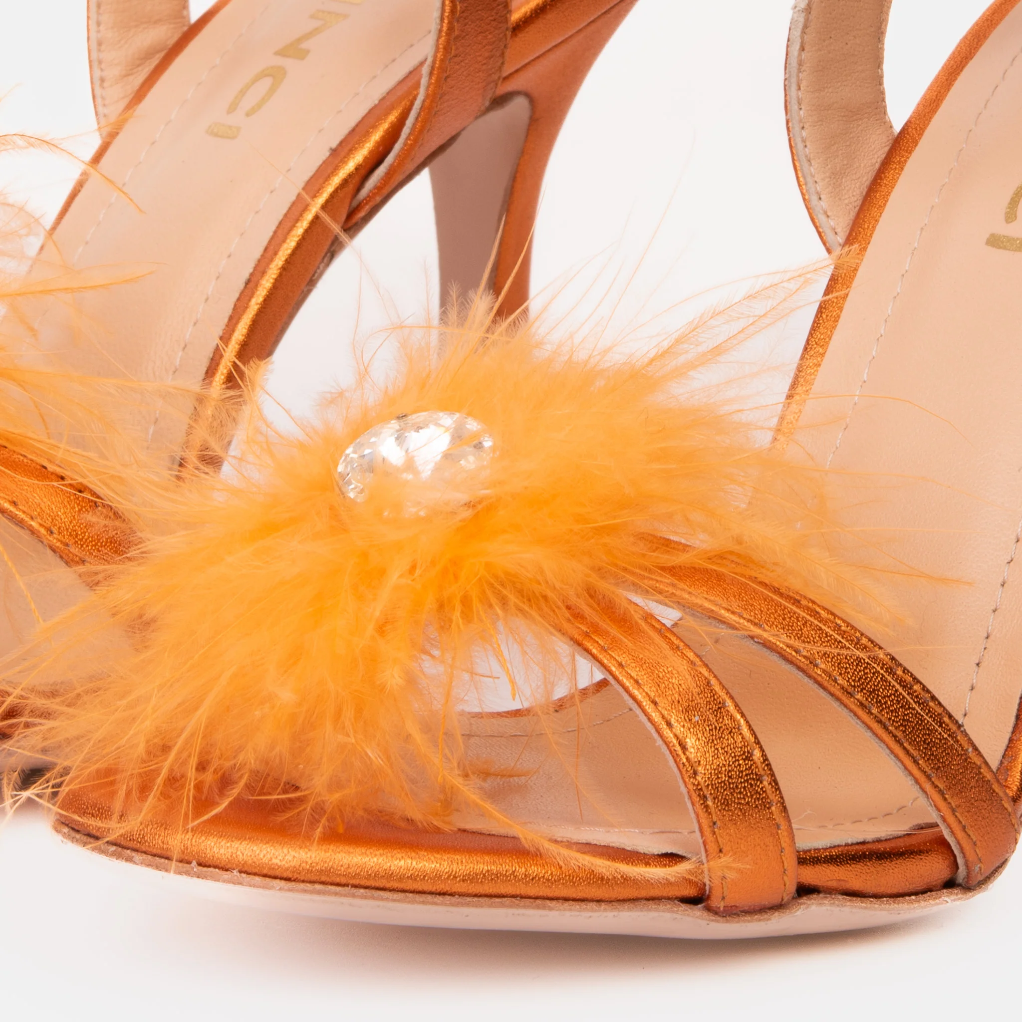 The Siena Orange Leather Ankle Strap Plumed Women Sandal Final Sale! - Image 4