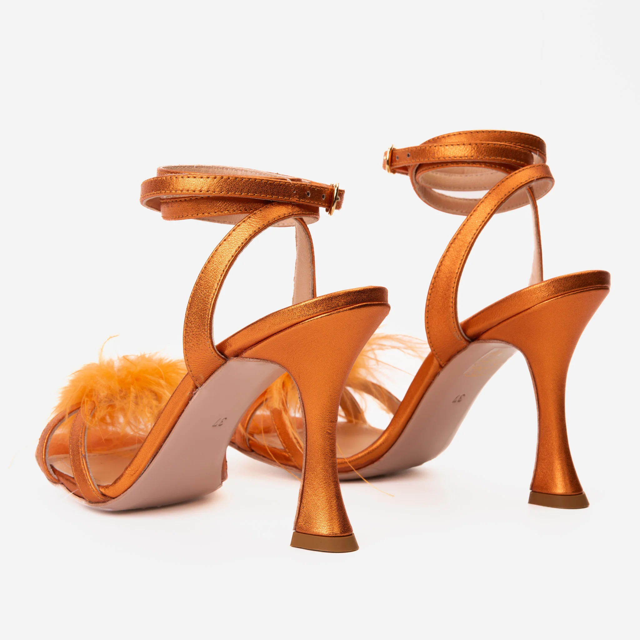 The Siena Orange Leather Ankle Strap Plumed Women Sandal Final Sale! - Image 5