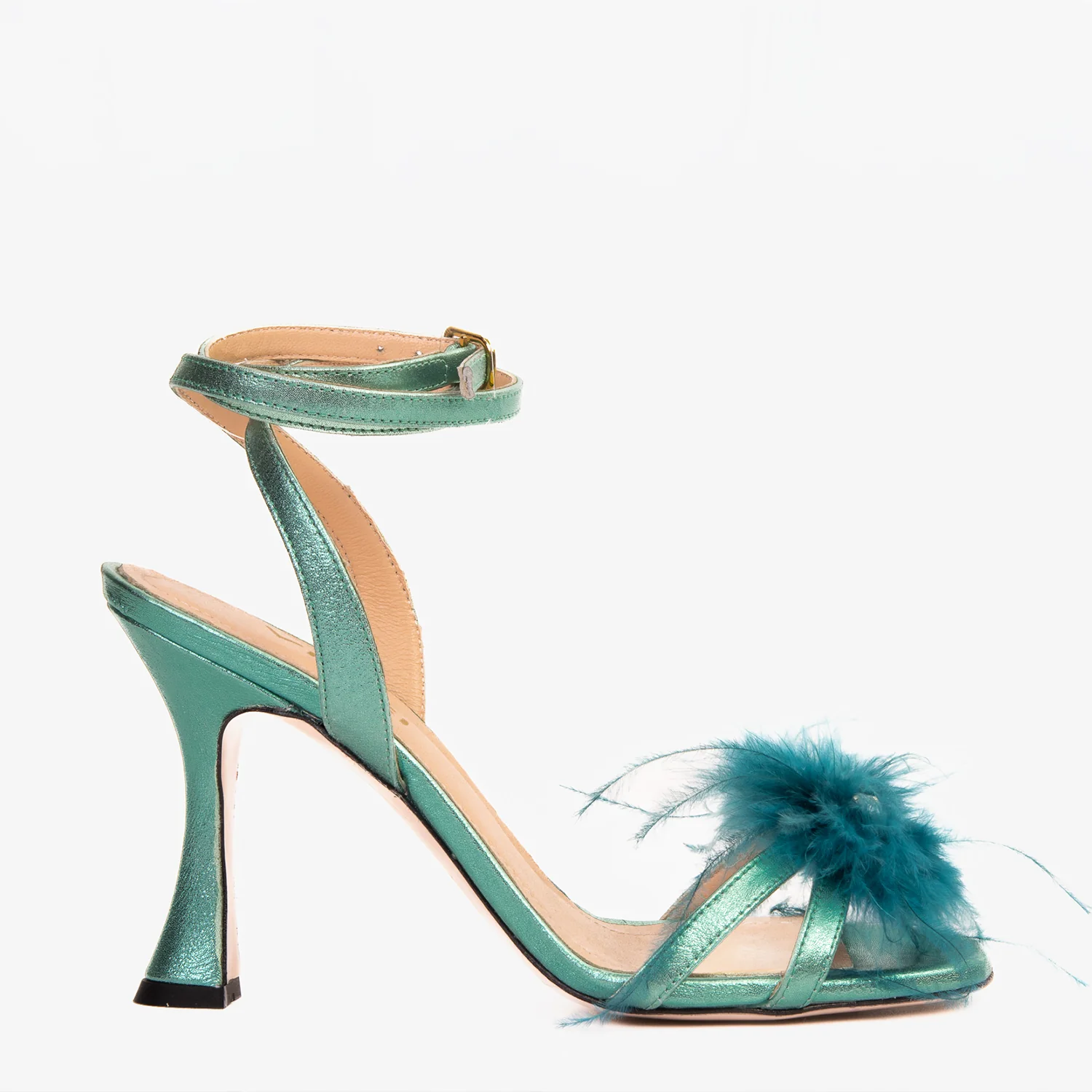 The Siena Turquoise Leather Ankle Strap Plumed Women Sandal Final Sale! - Image 2