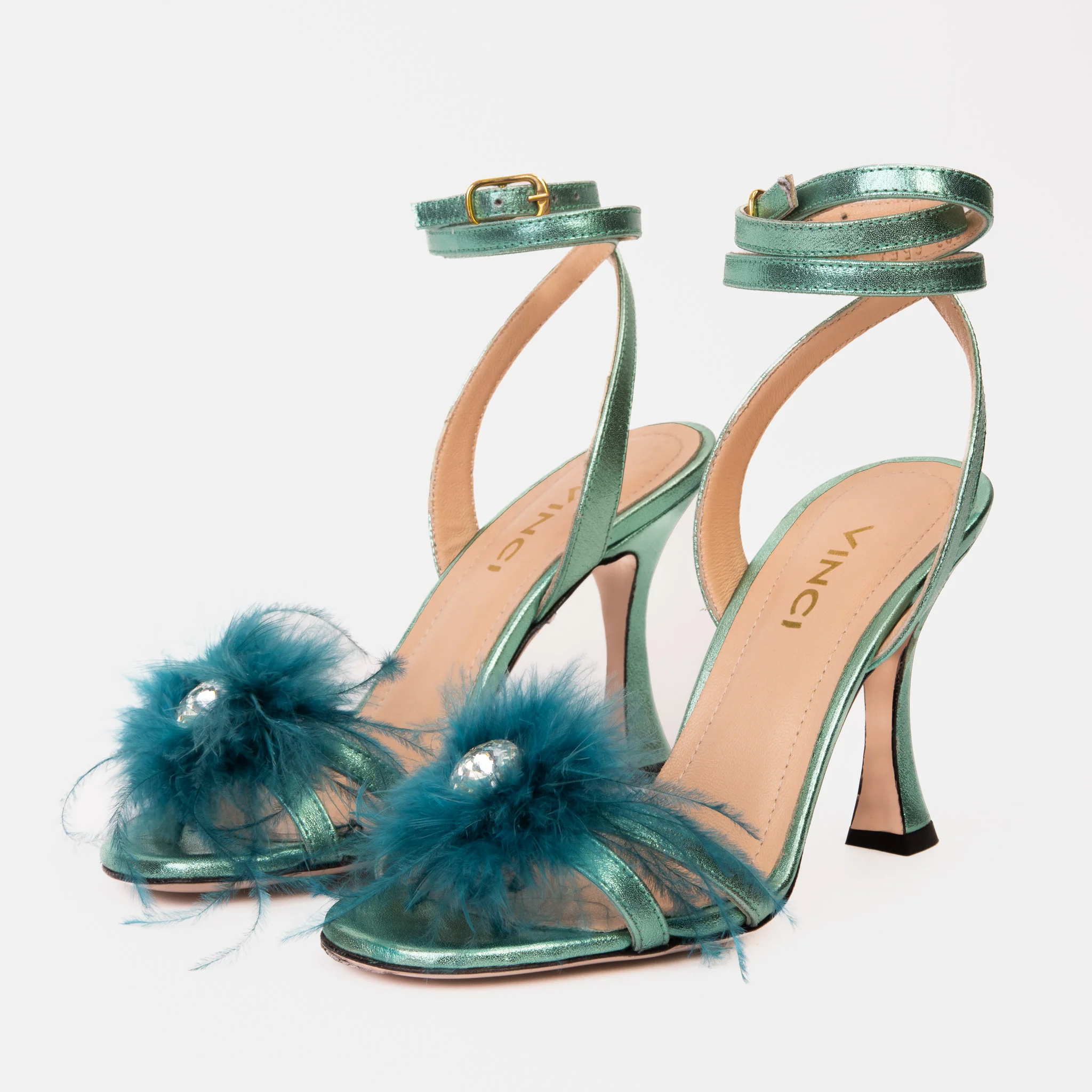 The Siena Turquoise Leather Ankle Strap Plumed Women Sandal Final Sale! - Image 3