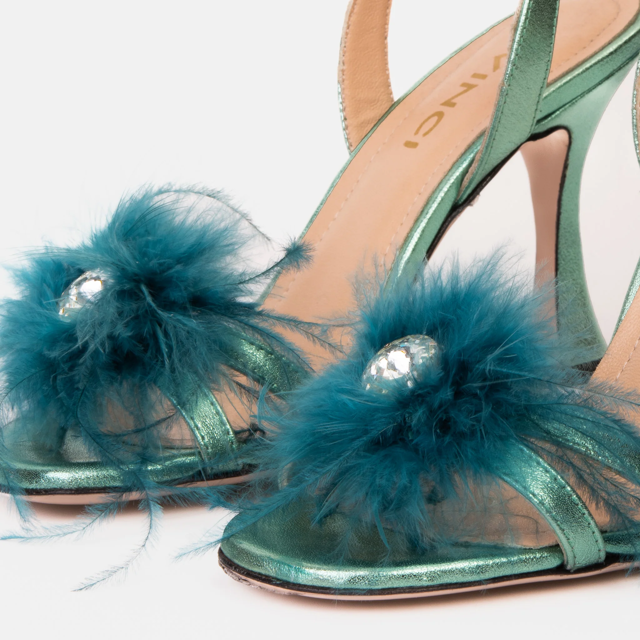 The Siena Turquoise Leather Ankle Strap Plumed Women Sandal Final Sale! - Image 4