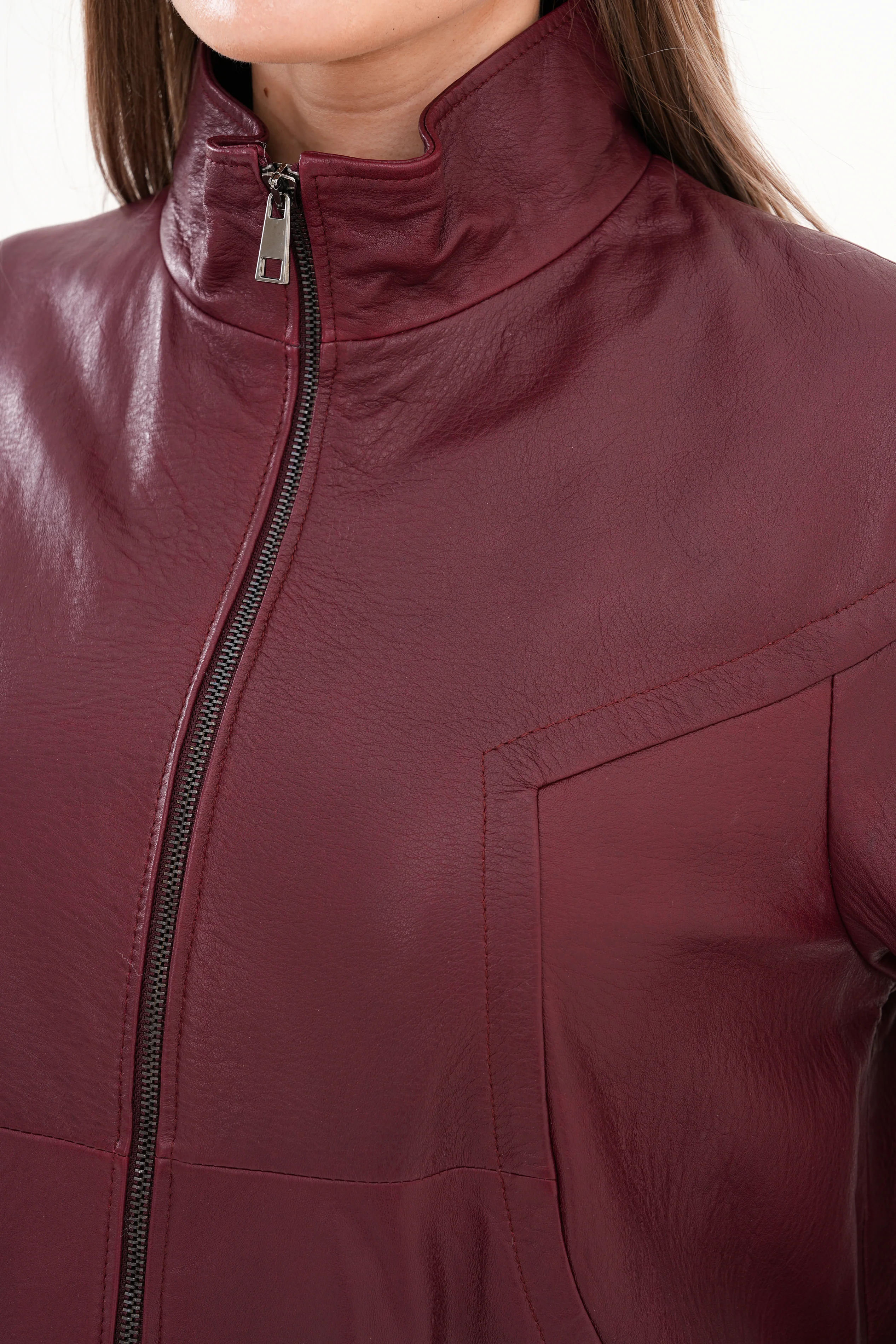 The Sierra Burgundy Leather Women Jacket - Image 3