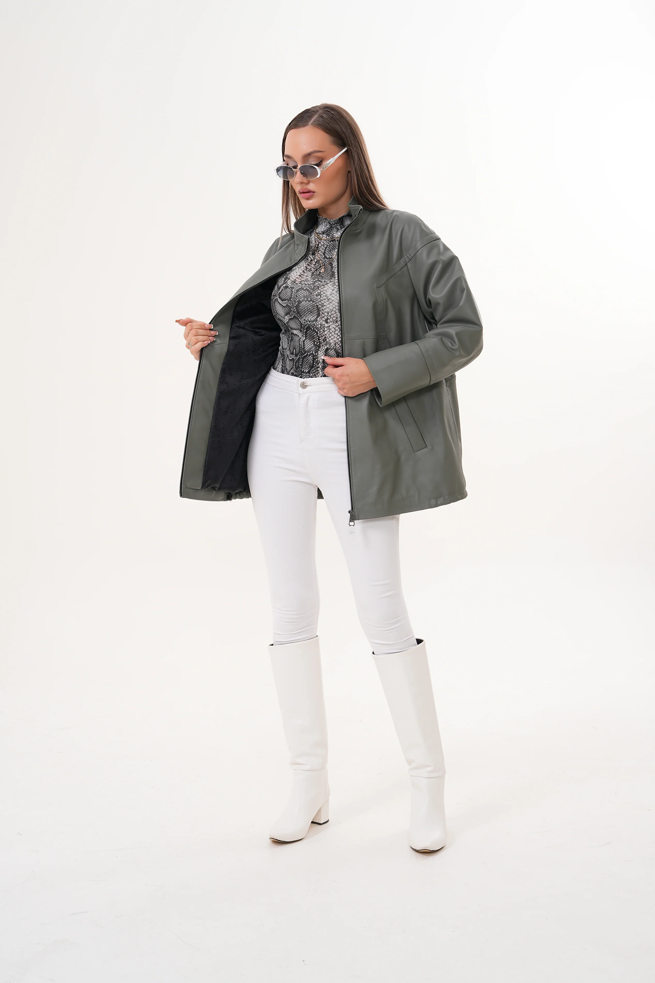 The Sierra Olive Green Leather Women Jacket - Image 10