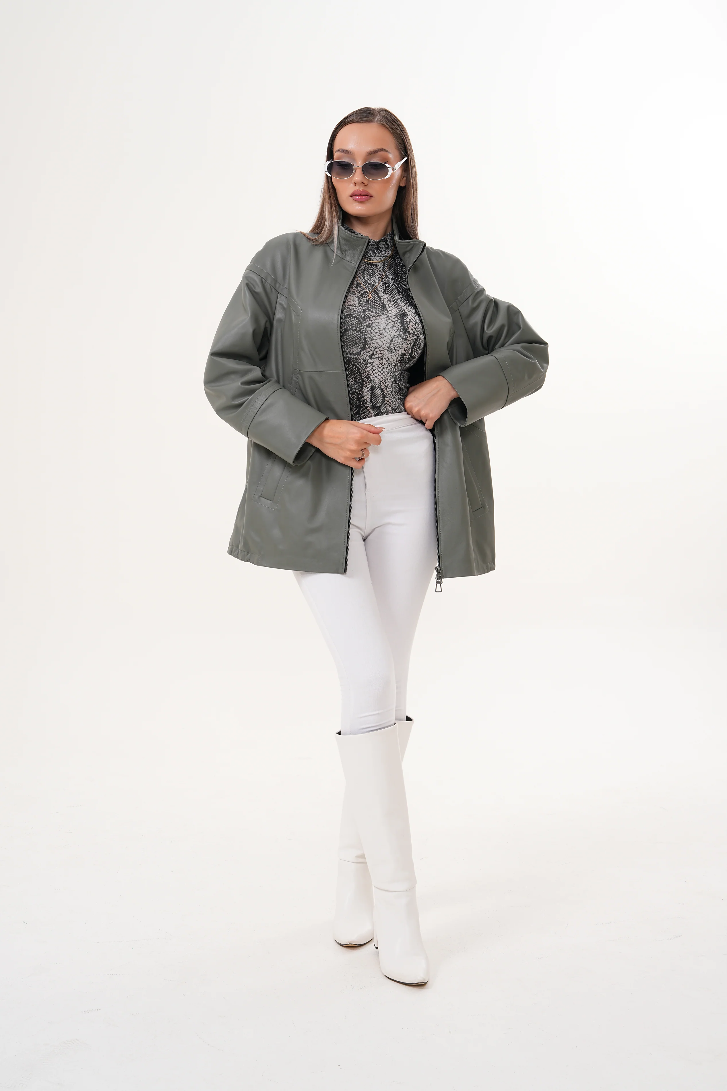The Sierra Olive Green Leather Women Jacket - Image 11
