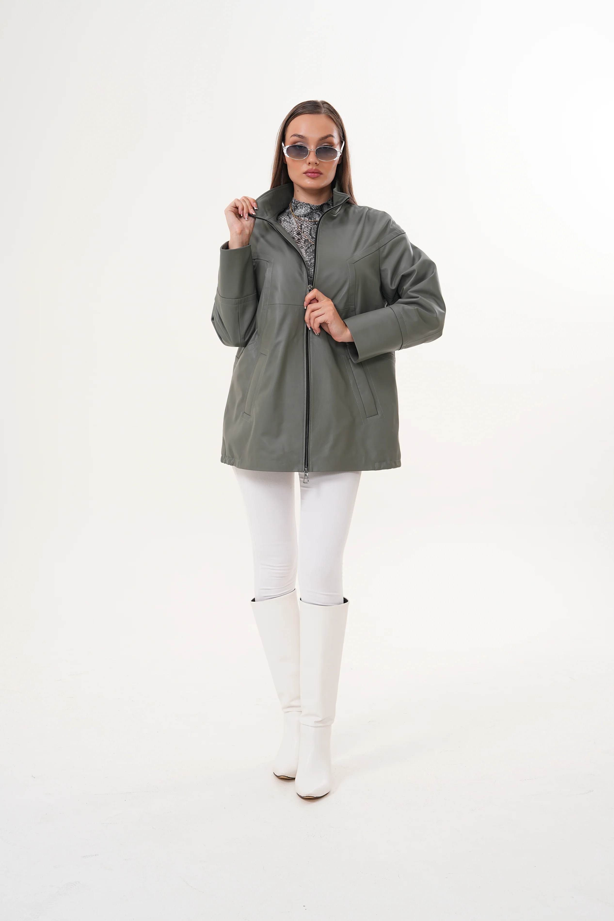 The Sierra Olive Green Leather Women Jacket - Image 12