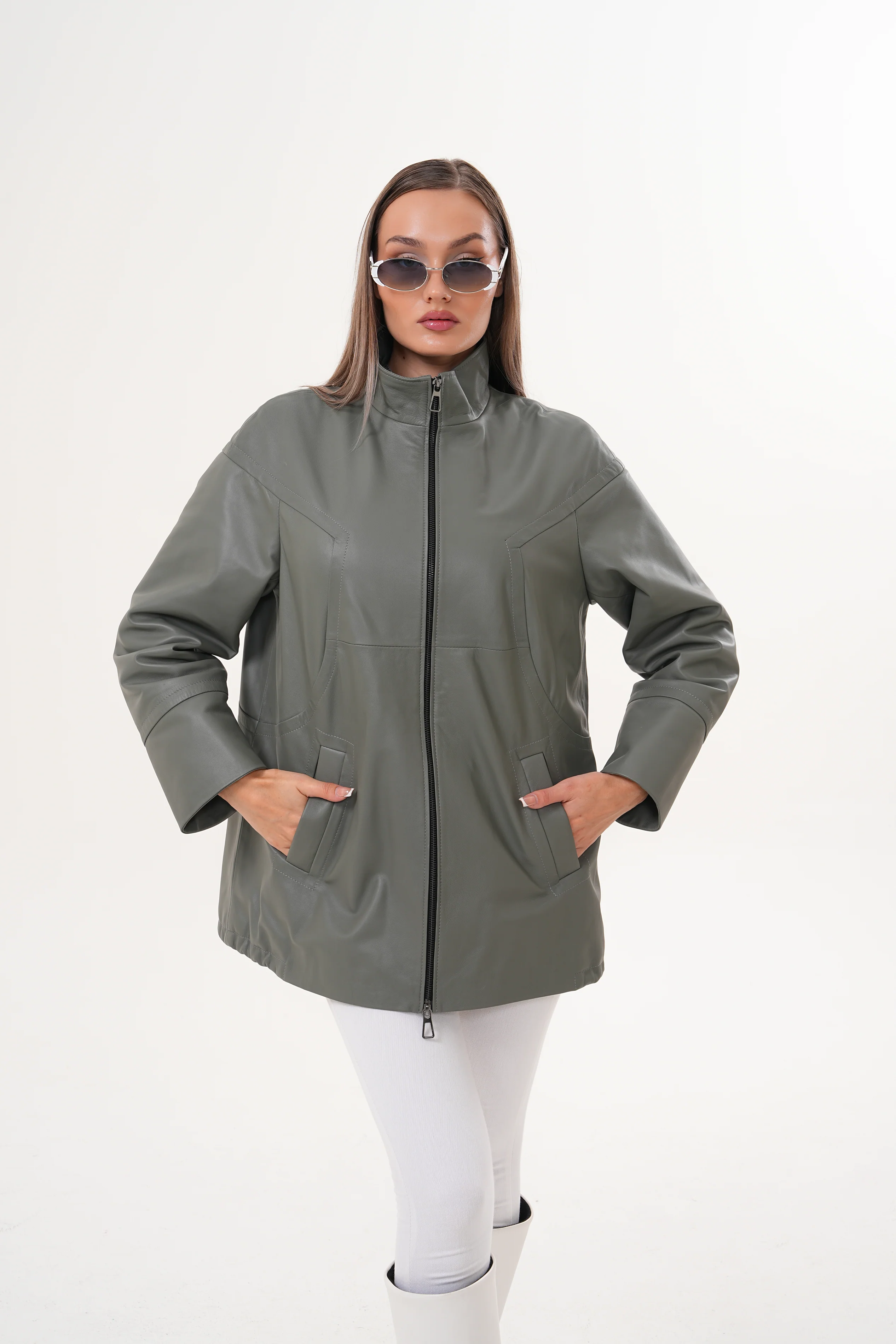 The Sierra Olive Green Leather Women Jacket - Image 13