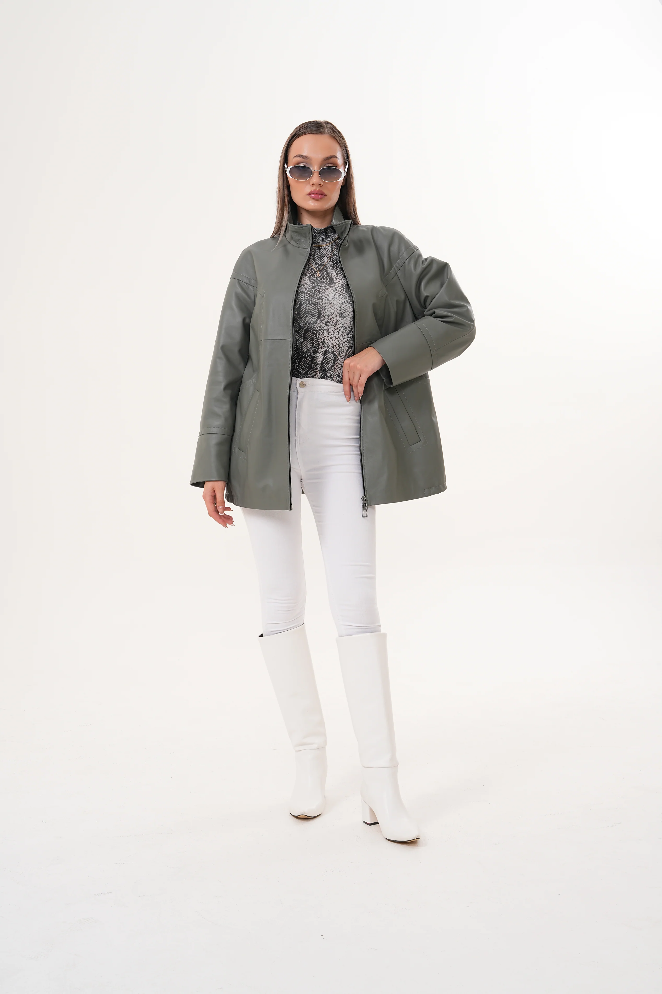 The Sierra Olive Green Leather Women Jacket - Image 2