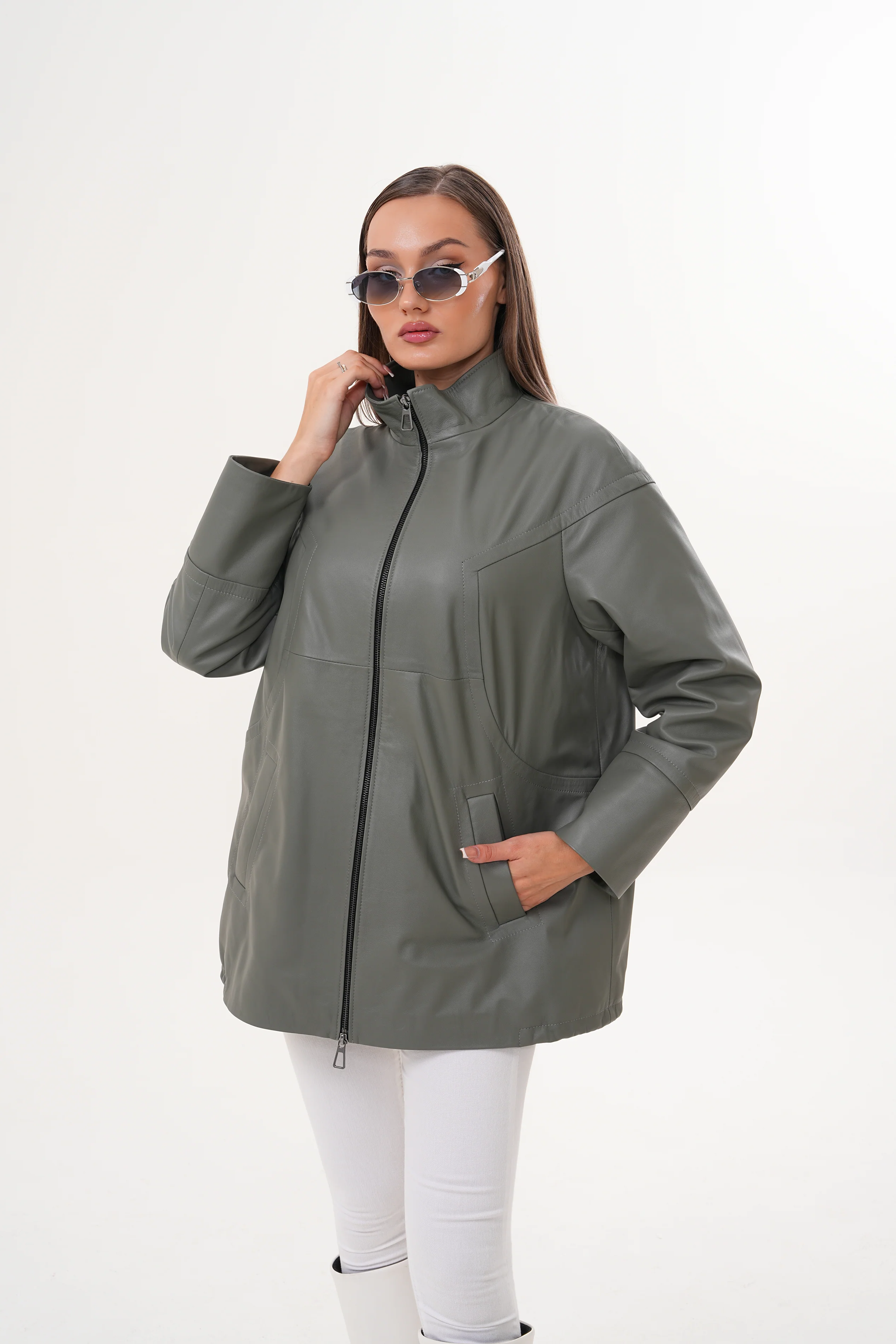 The Sierra Olive Green Leather Women Jacket - Image 7