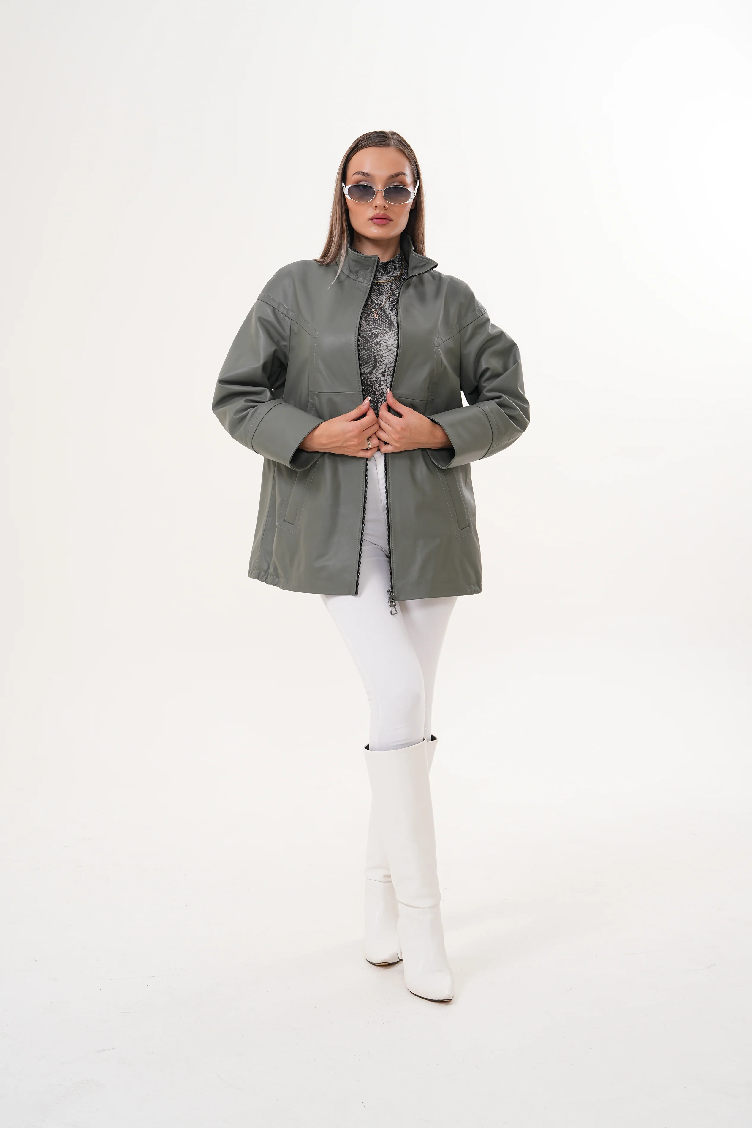 The Sierra Olive Green Leather Women Jacket - Image 8
