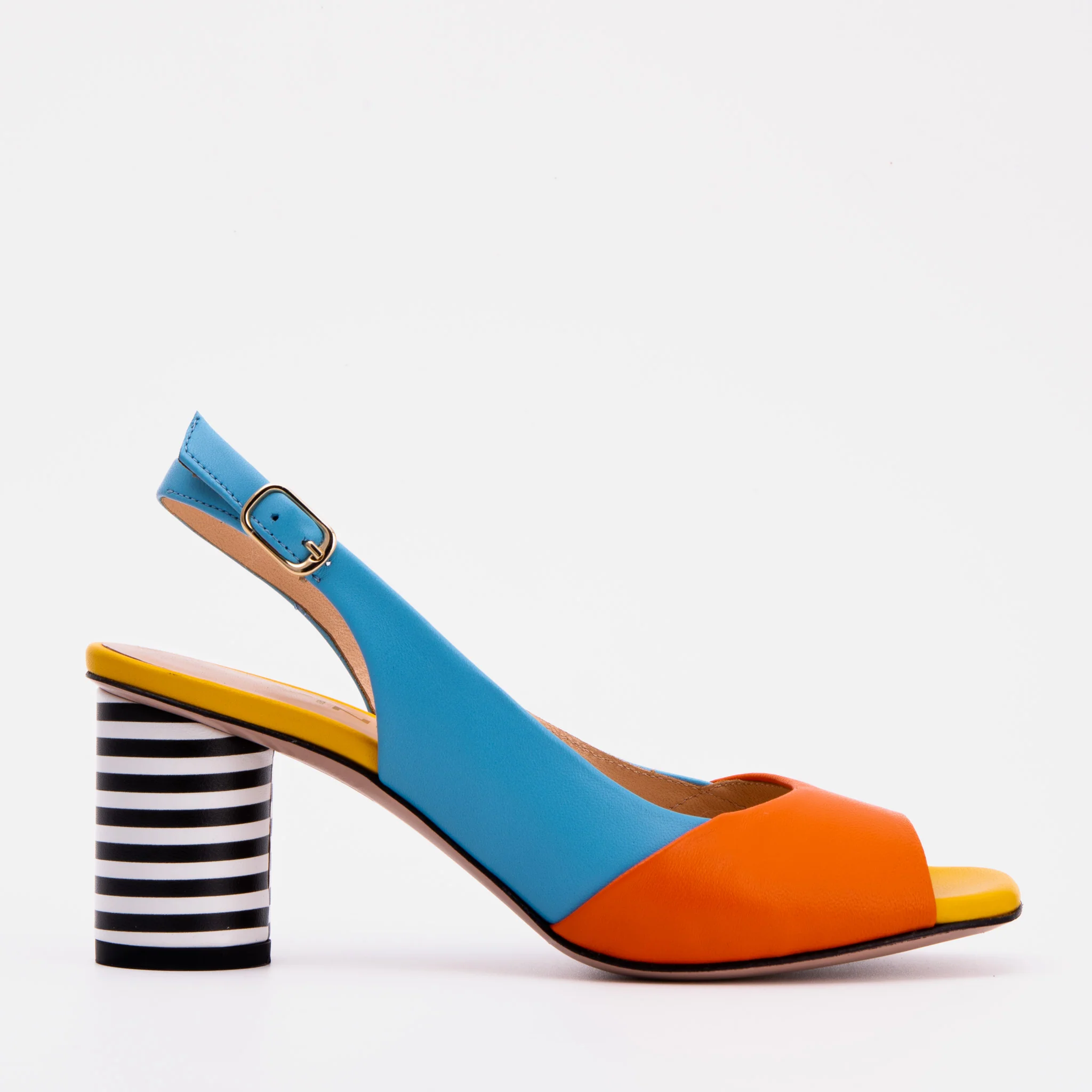 The Spectrum Blue / Orange Block Heel Leather Women Sandal - Image 2