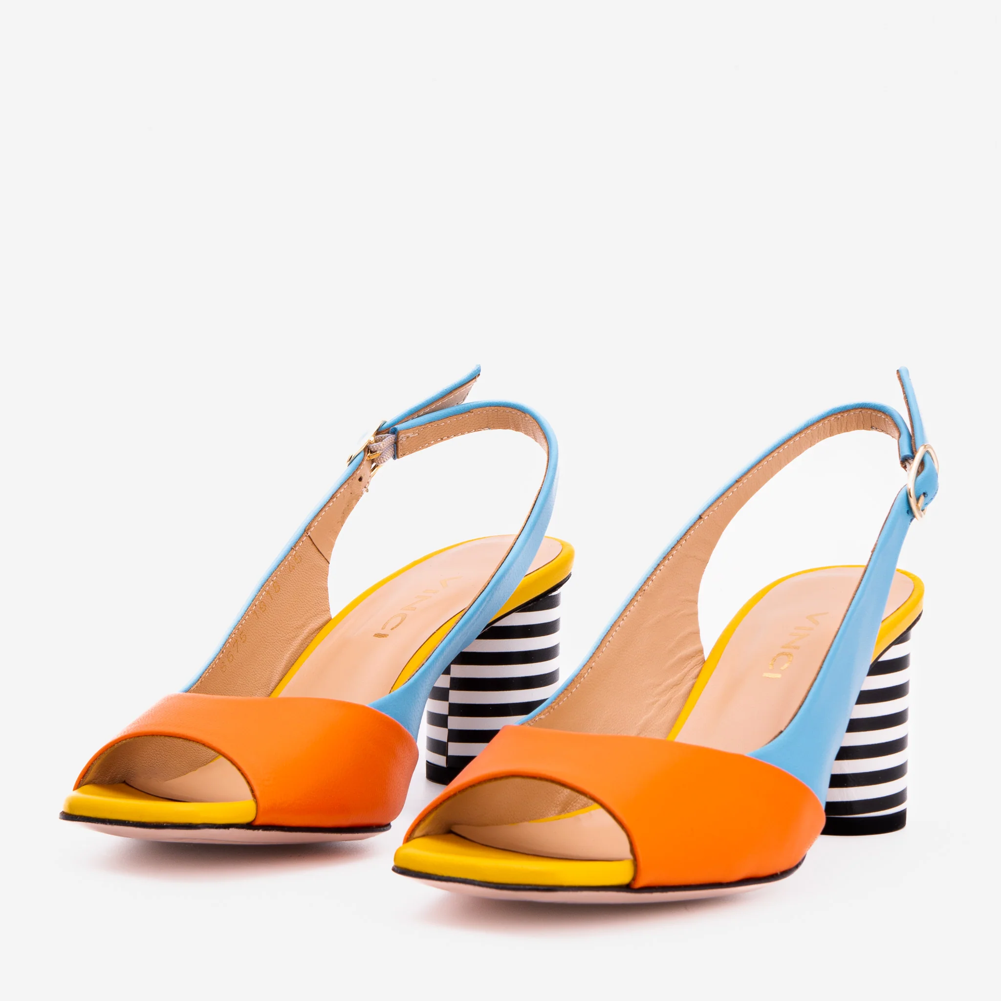 The Spectrum Blue / Orange Block Heel Leather Women Sandal - Image 3