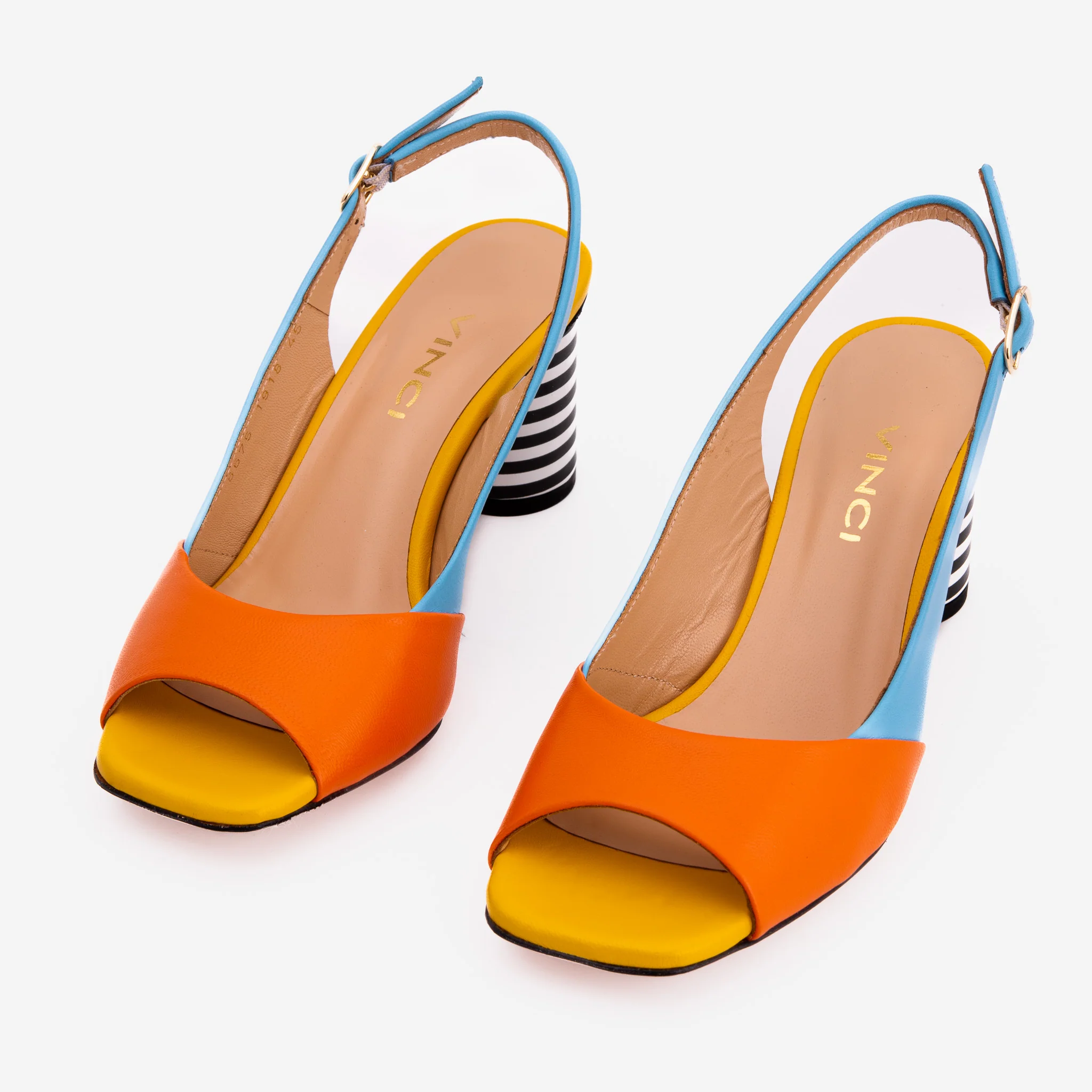 The Spectrum Blue / Orange Block Heel Leather Women Sandal - Image 5