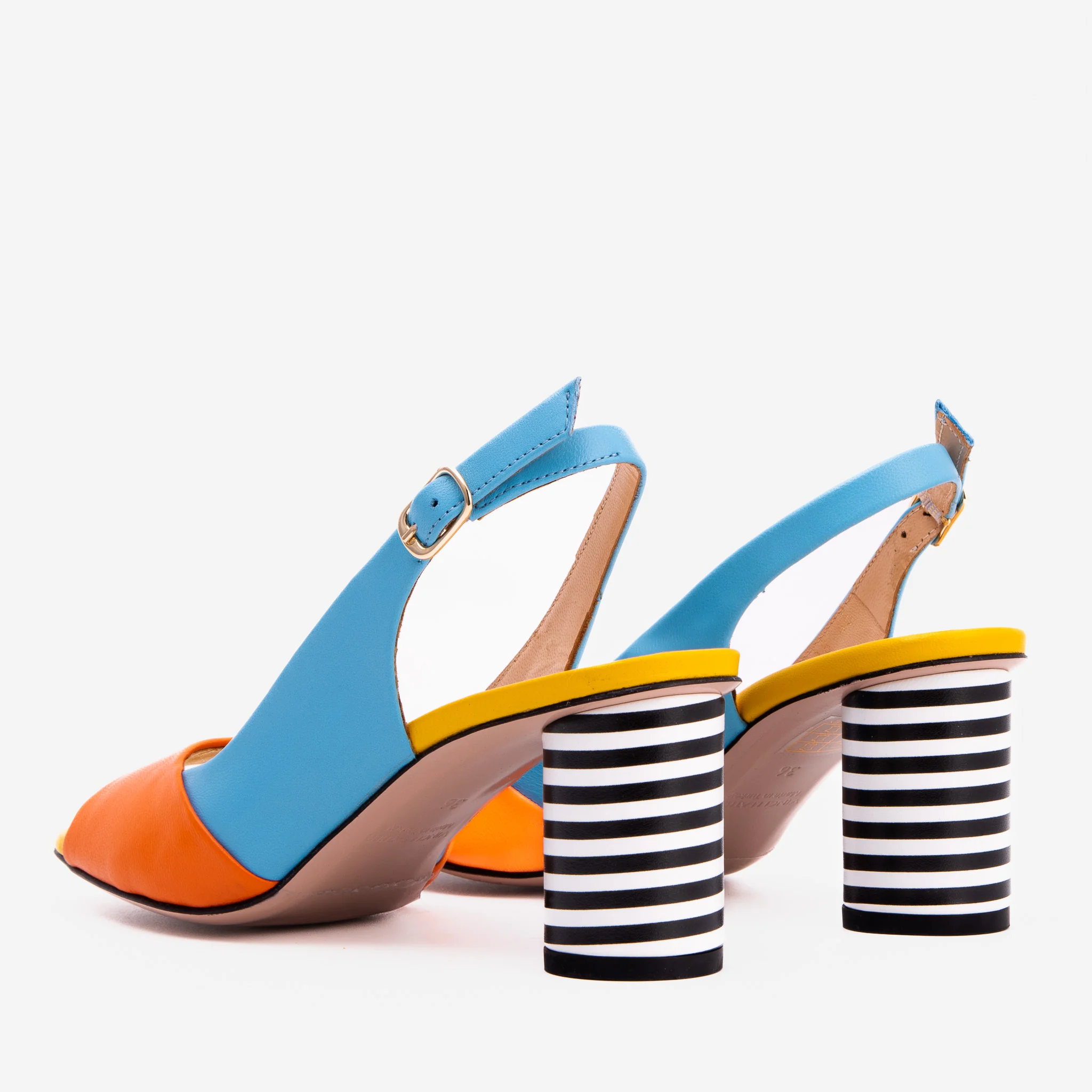 The Spectrum Blue / Orange Block Heel Leather Women Sandal - Image 7