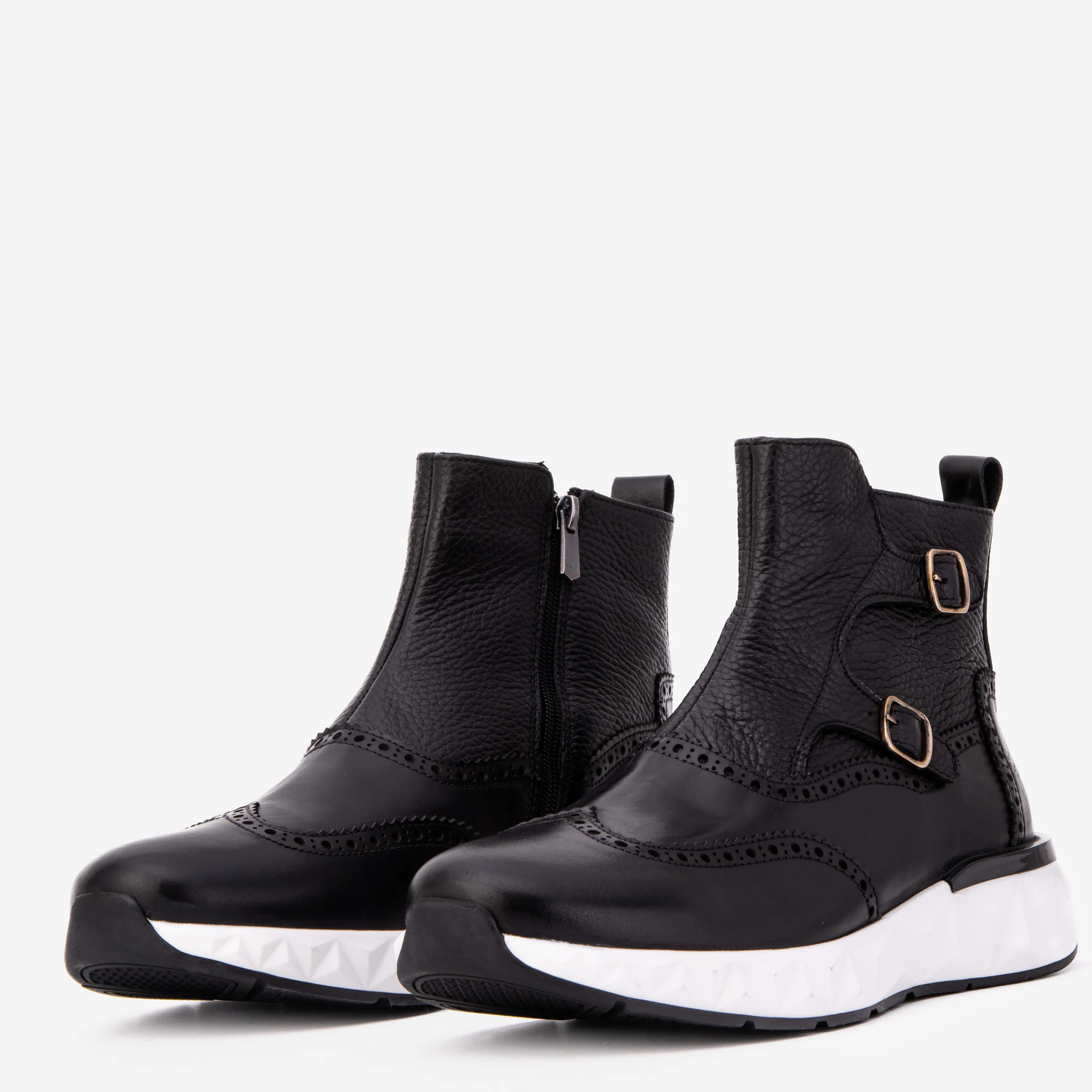 The Stealth Wingtip Buckle Black Leather Men Boot - Image 2