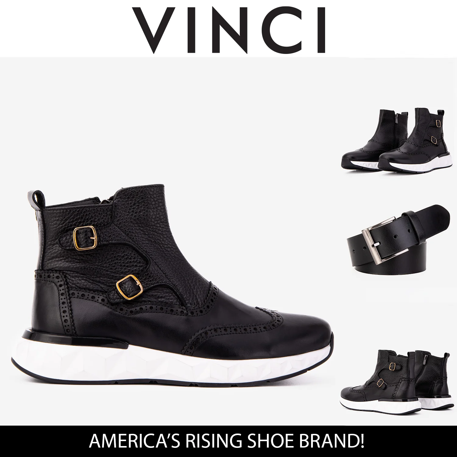 The Stealth Wingtip Buckle Black Leather Men Boot - Image 3