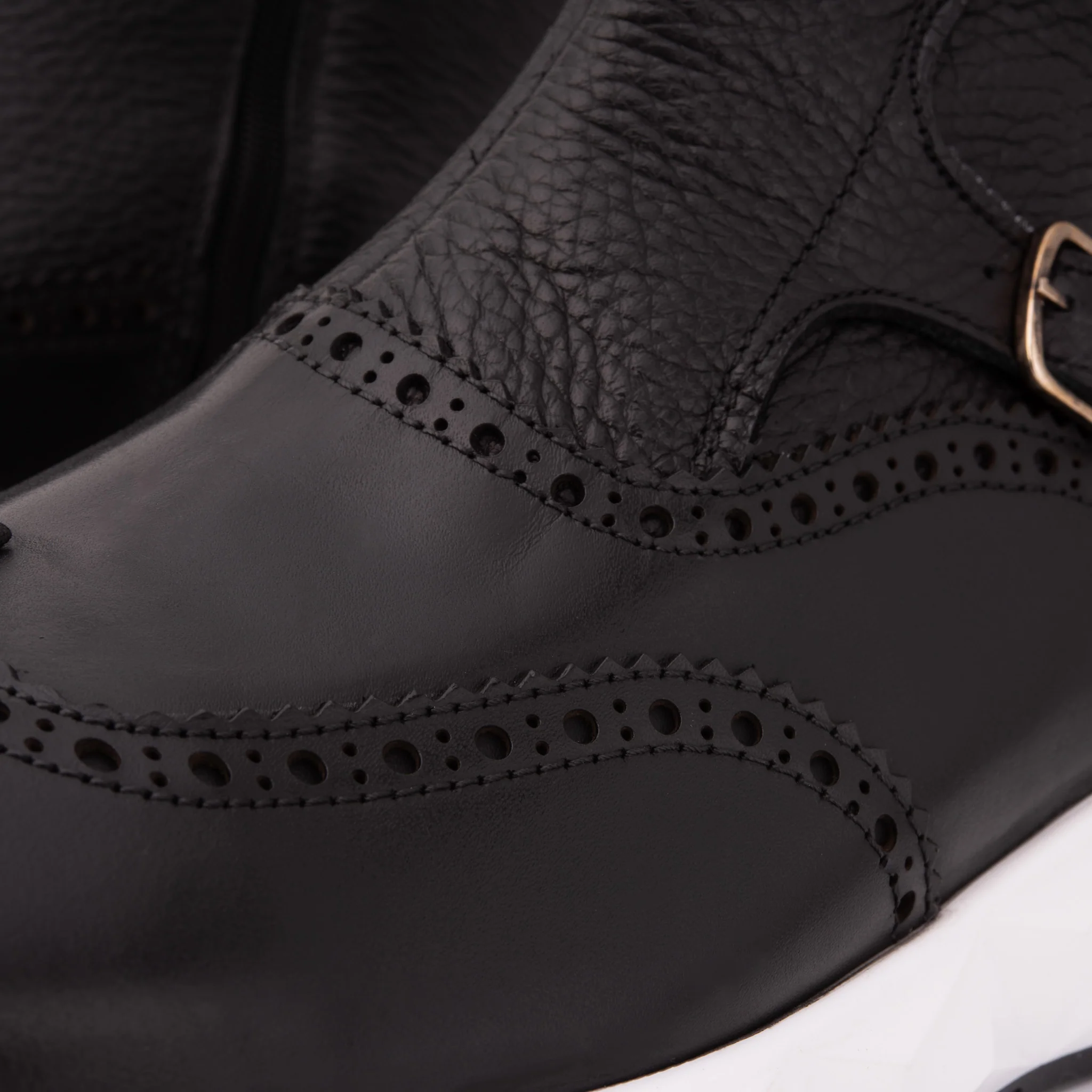 The Stealth Wingtip Buckle Black Leather Men Boot - Image 4